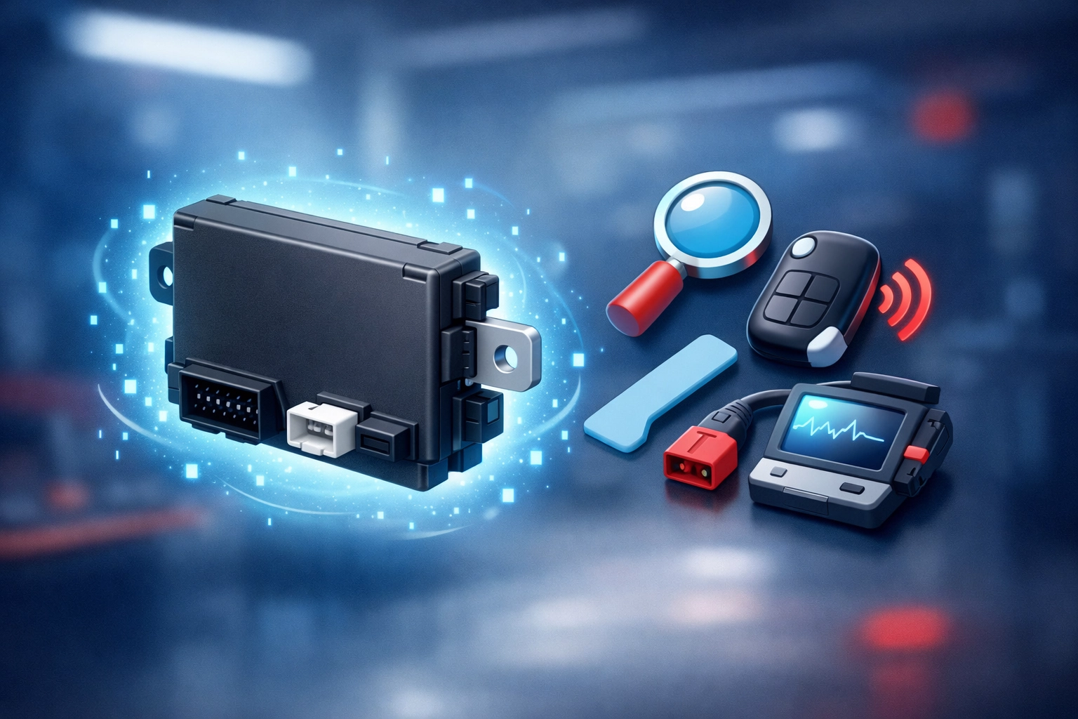 JLR RFA module illustration showing non-invasive key programming without module removal.