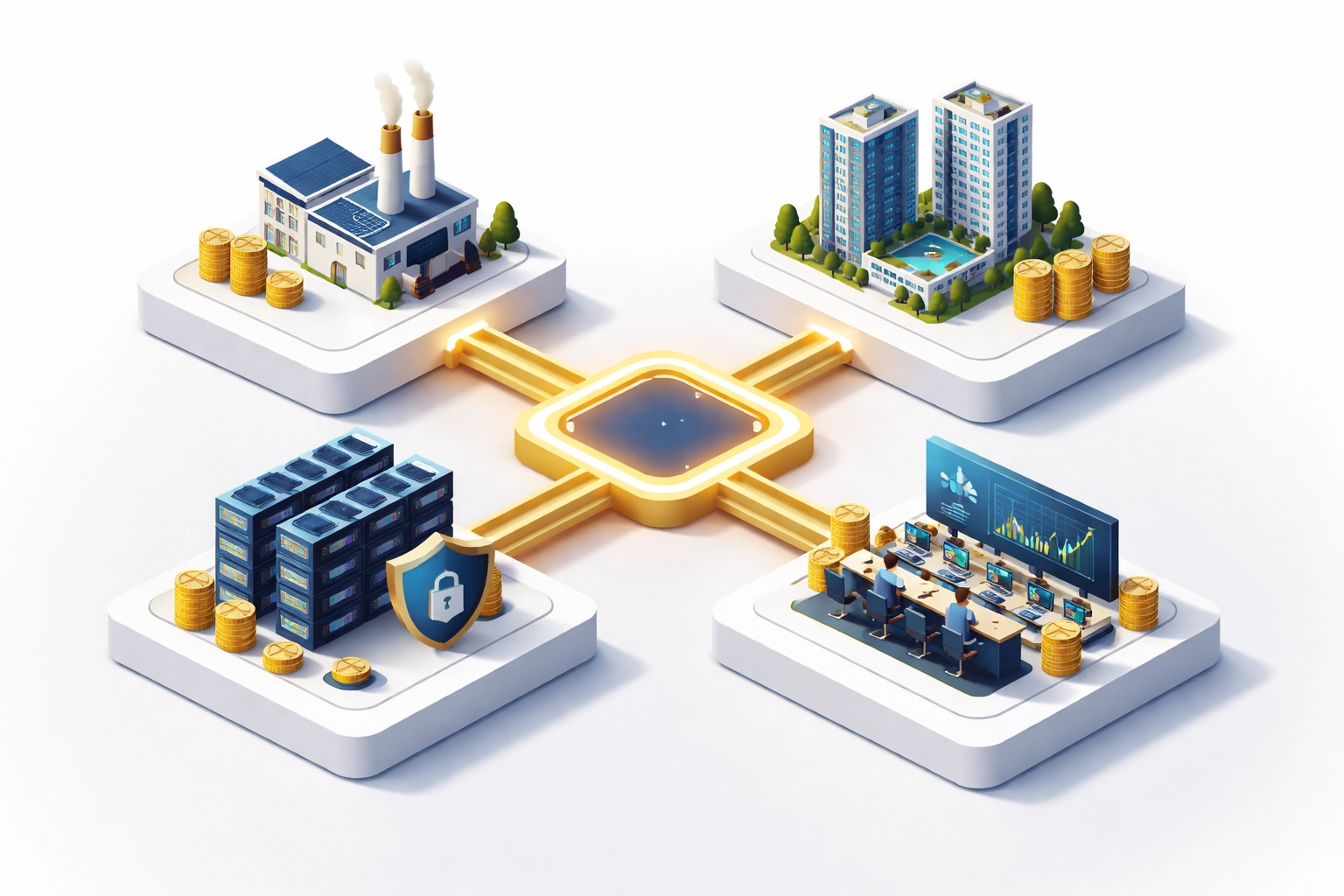 Interconnected investment vehicles like real estate, technology, and trading floor depicting growth of alternative asset markets.