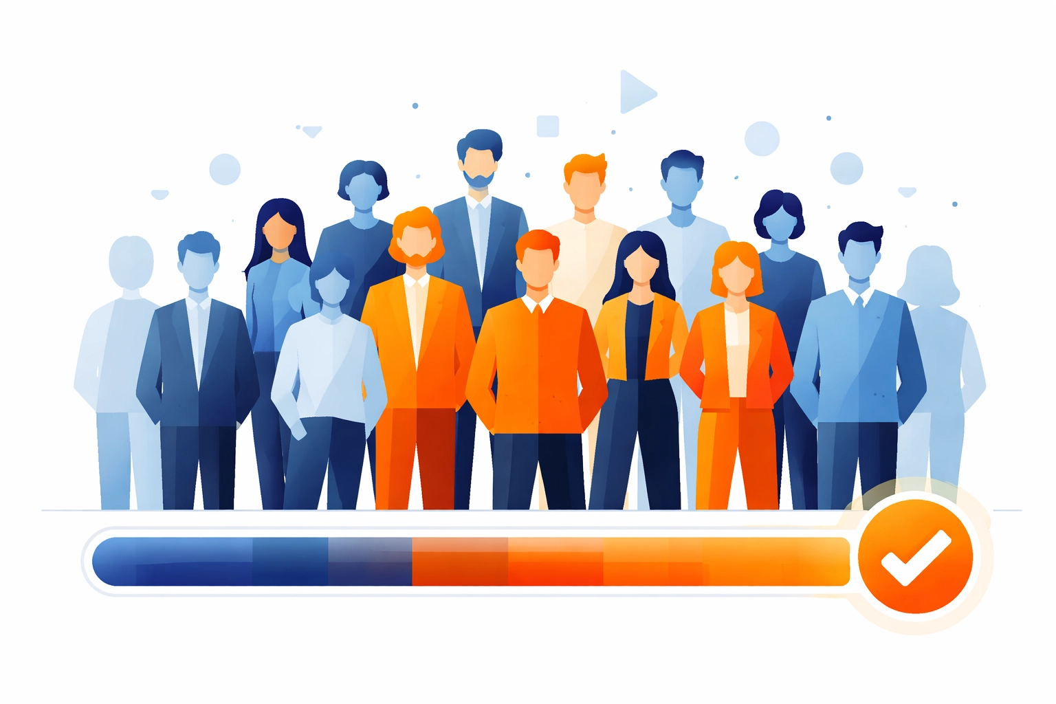 Illustration showing diverse users and a progress bar representing adoption in customer training programs