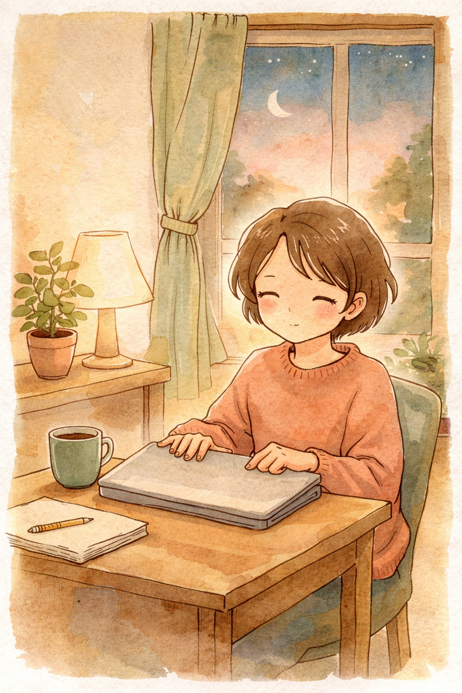 A content person closing their laptop at dusk, representing setting boundaries and ending social interaction to rest.