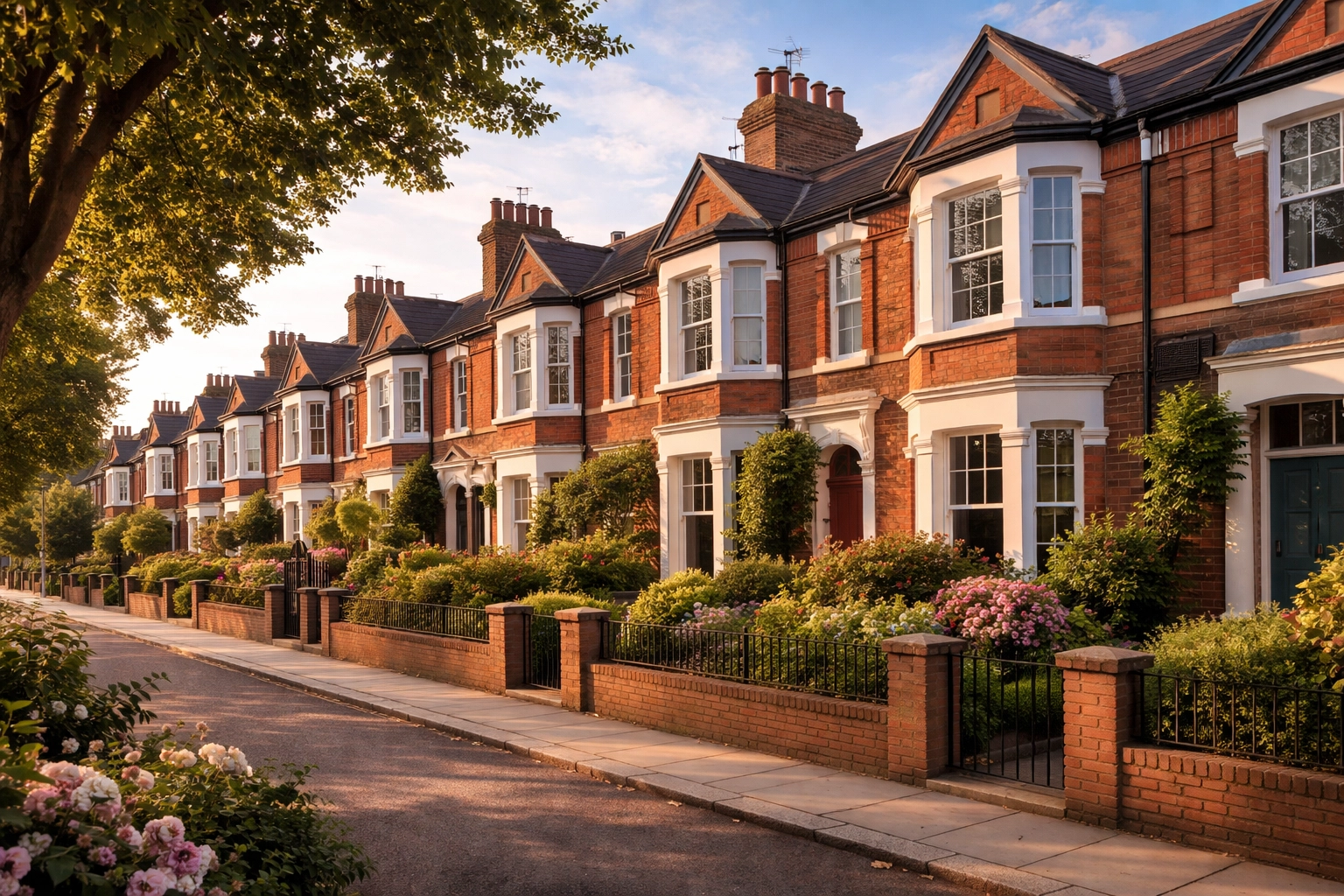 Victorian terraced houses in Kent at sunset, showcasing local property investment opportunities