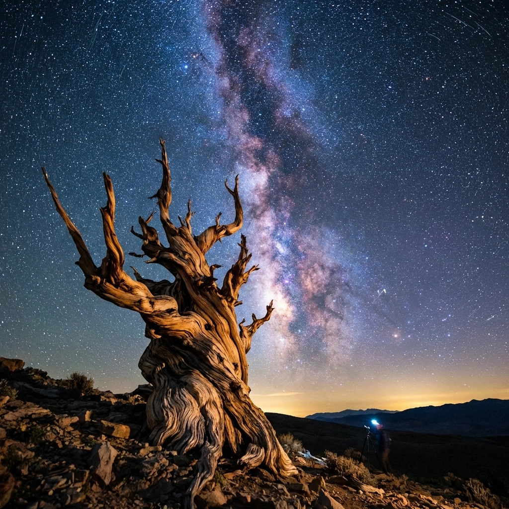The Milky Way galaxy over a bristlecone pine in Great Basin National Park, a top landscape photography location.