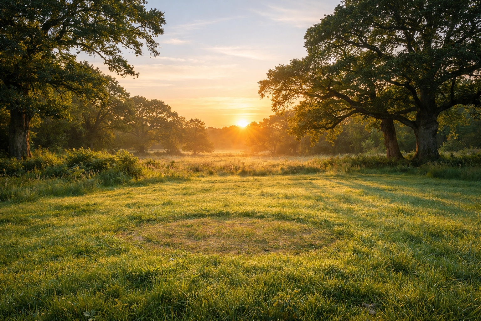 A pristine UK woodland clearing showing Leave No Trace principles after a wild camping trip.