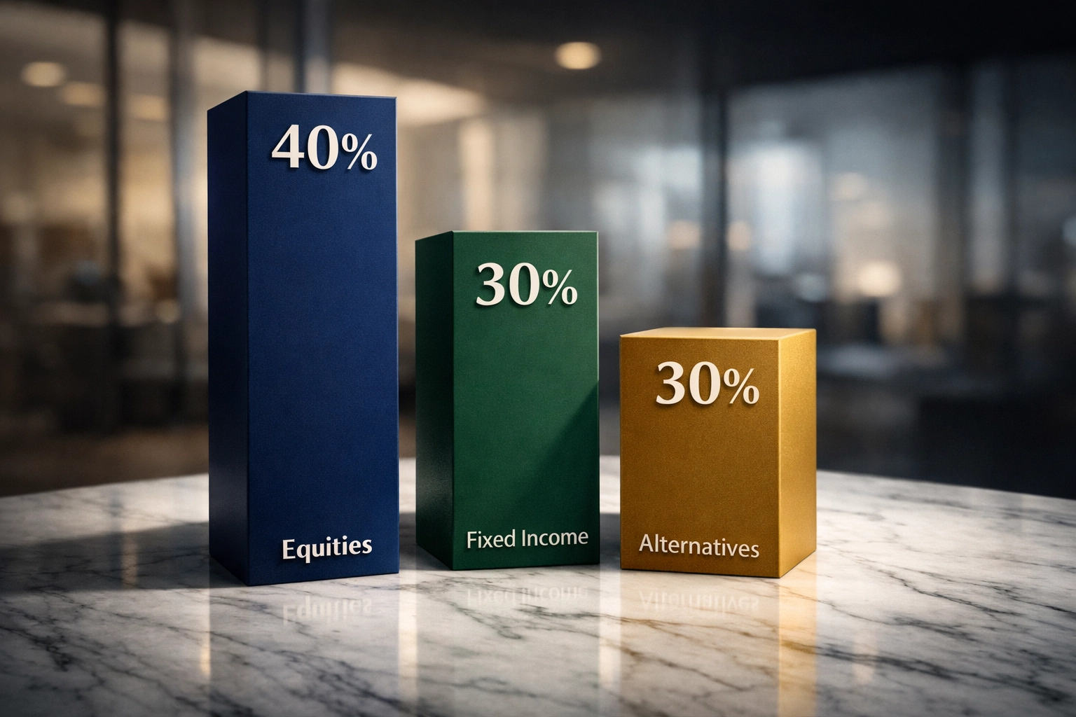 40/30/30 portfolio allocation model showing equities, fixed income, and alternative investments