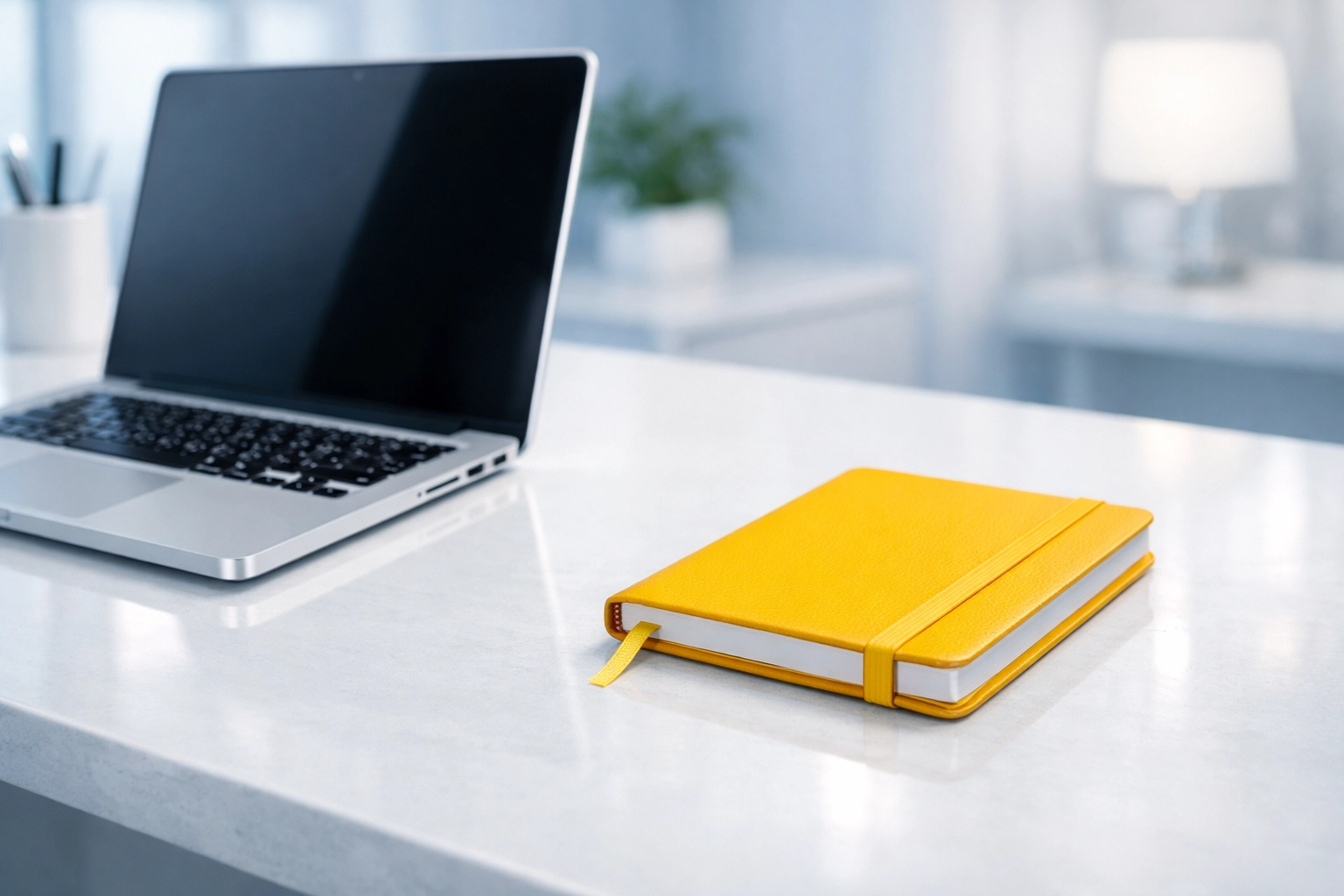 A sanitized white executive desk in Hudson showing the results of professional office cleaning and organization.