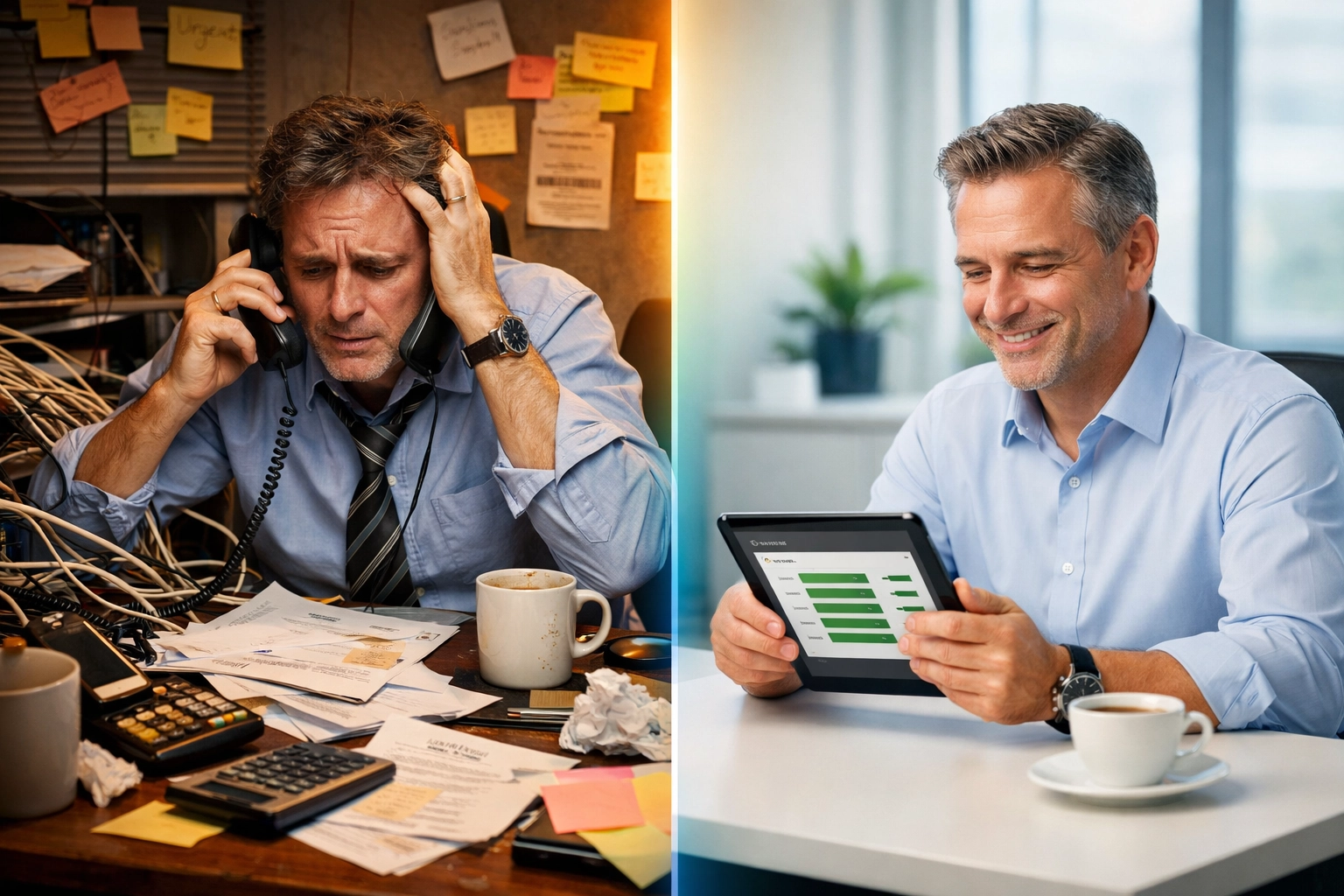 Comparison of chaotic vs. organized IT project management with dedicated project coordination