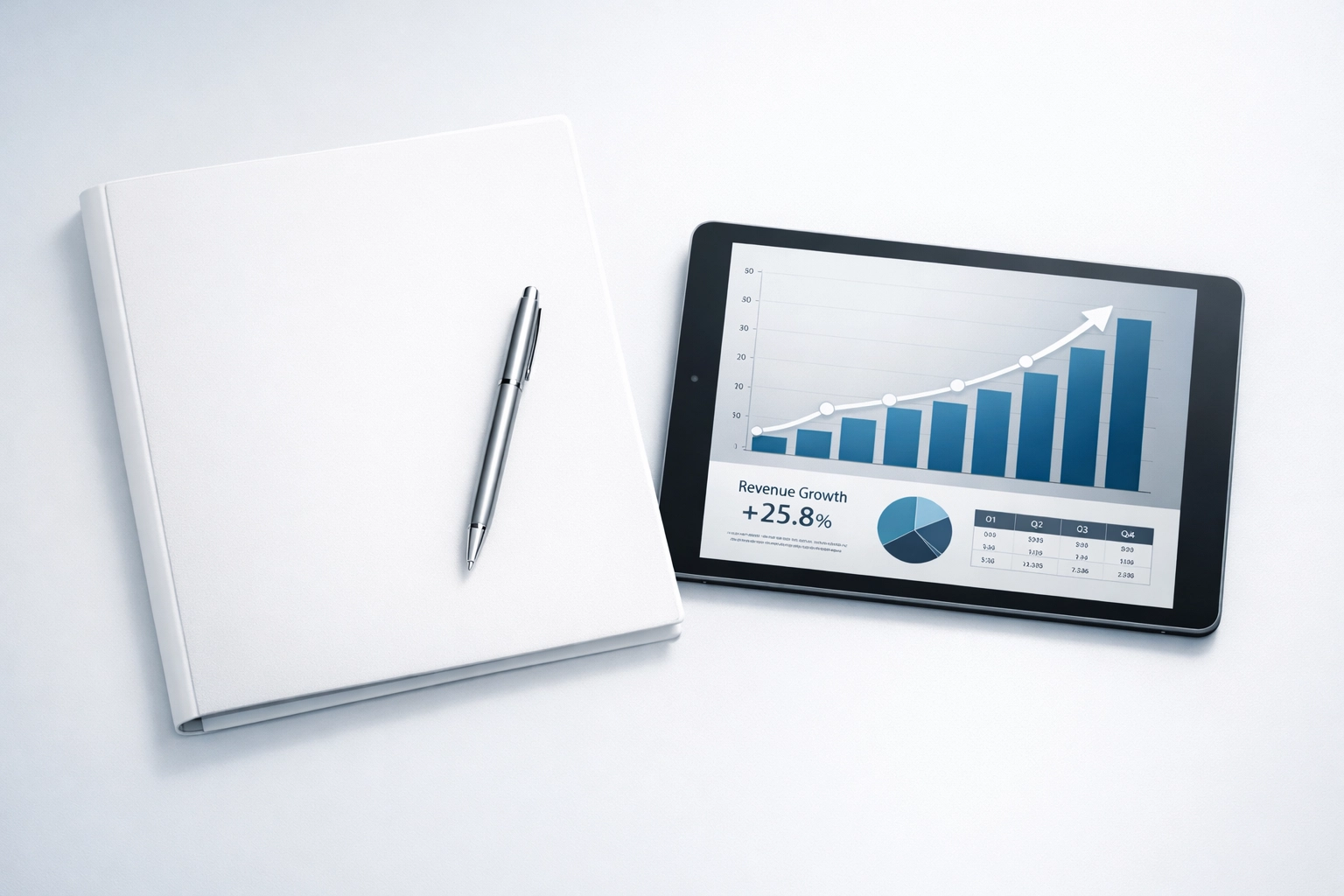 Organized desk with a growth chart, emphasizing preparation for an Alabama business valuation and sale.