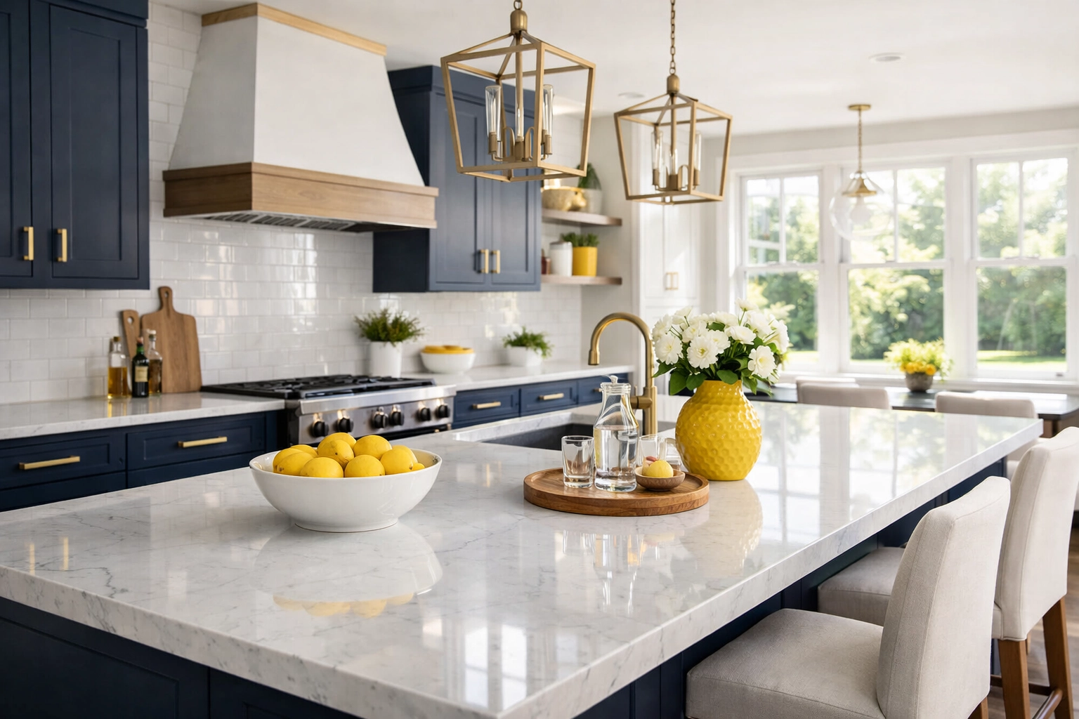 Spotless modern kitchen in a Leominster home with professionally cleaned white countertops and cabinets.