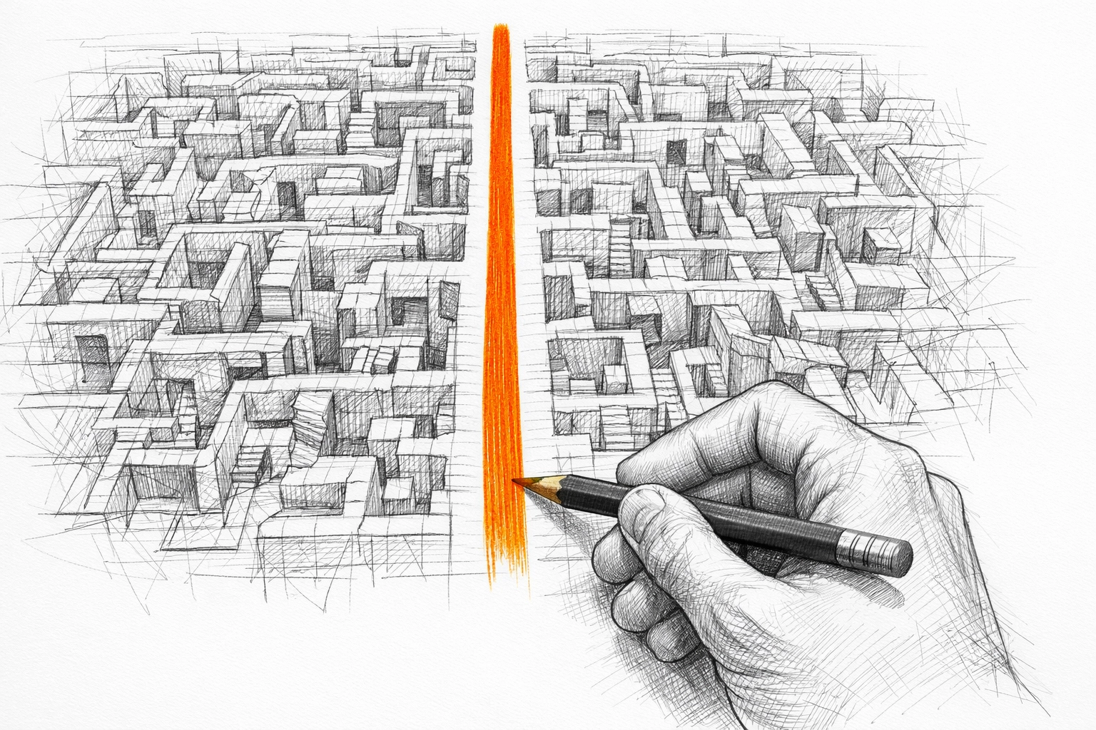 A hand drawing a direct path through a maze symbolizing streamlined in-house CEU course development.