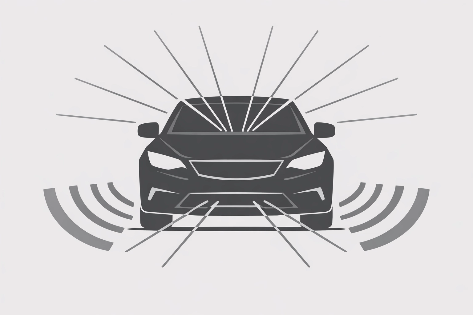 Modern vehicle silhouette with sensor lines showing ADAS calibration during wheel alignment in Boca Raton.
