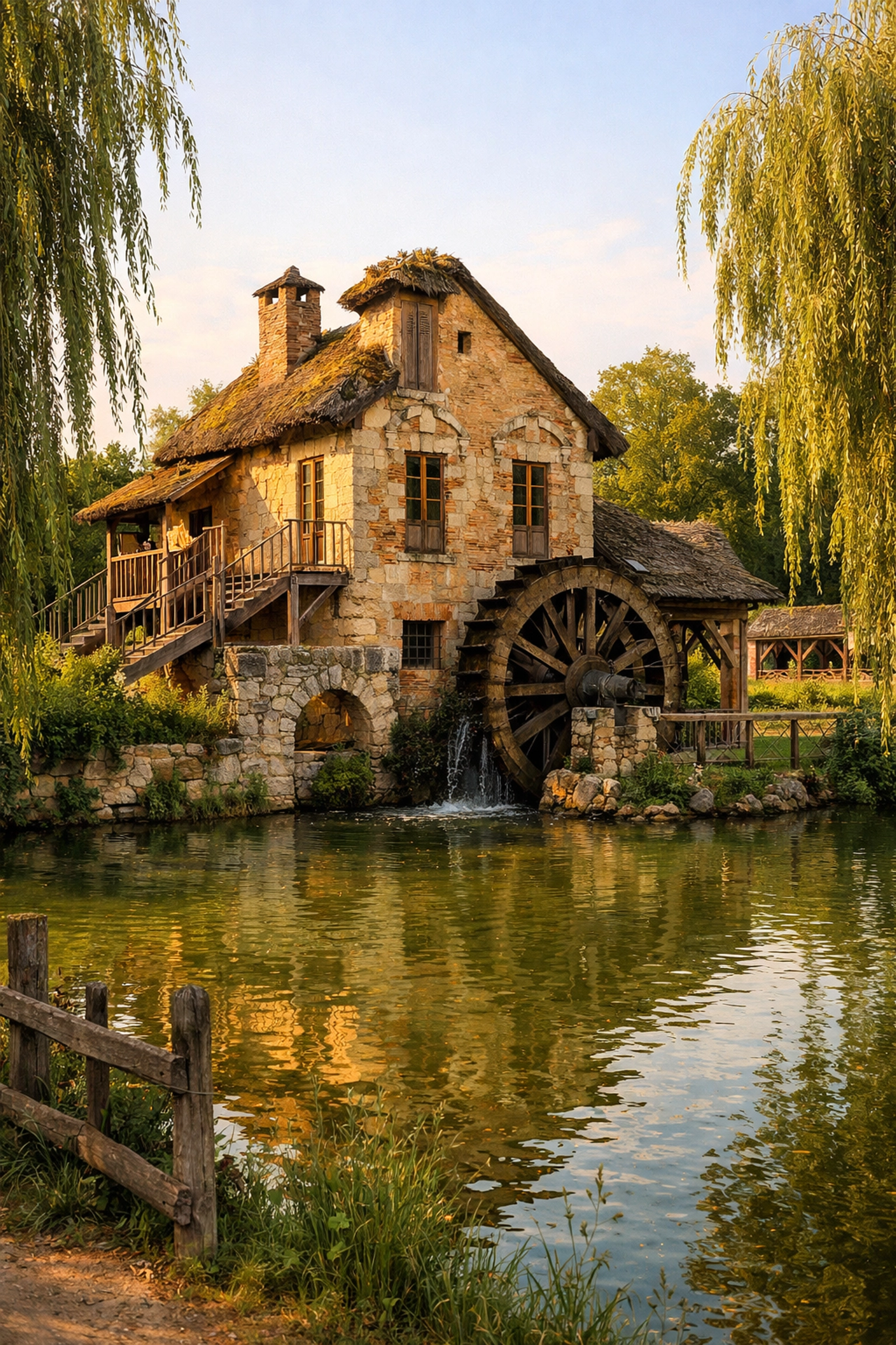 Rustic Mill at Marie Antoinette’s Hamlet, a peaceful photo spot in the Versailles gardens.
