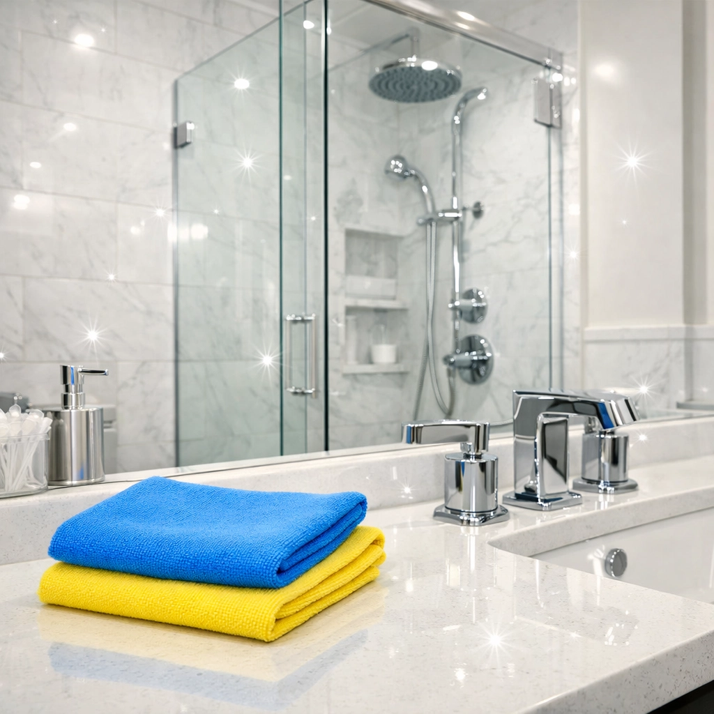 Sparkling clean luxury bathroom in a Boston home after professional move-out cleaning services.