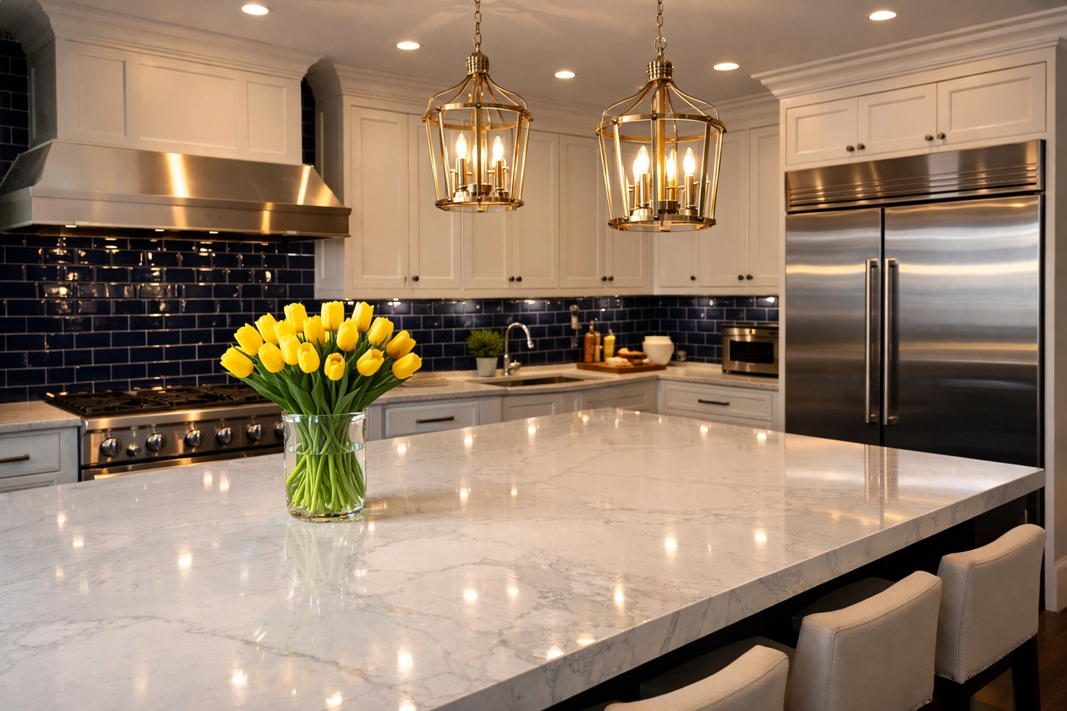 Pristine luxury kitchen in a Wellesley estate after professional residential cleaning by the 128 Belt strike.