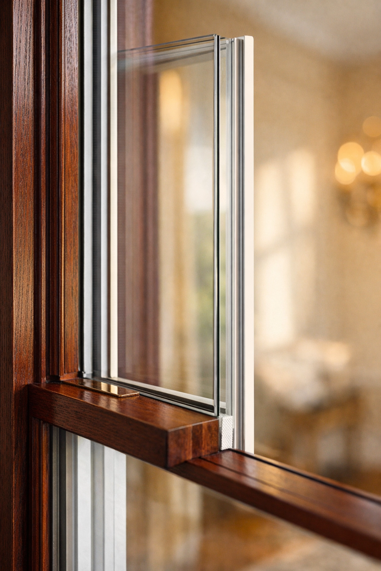 Victorian sash window cross-section showing secondary glazing thermal barrier installation