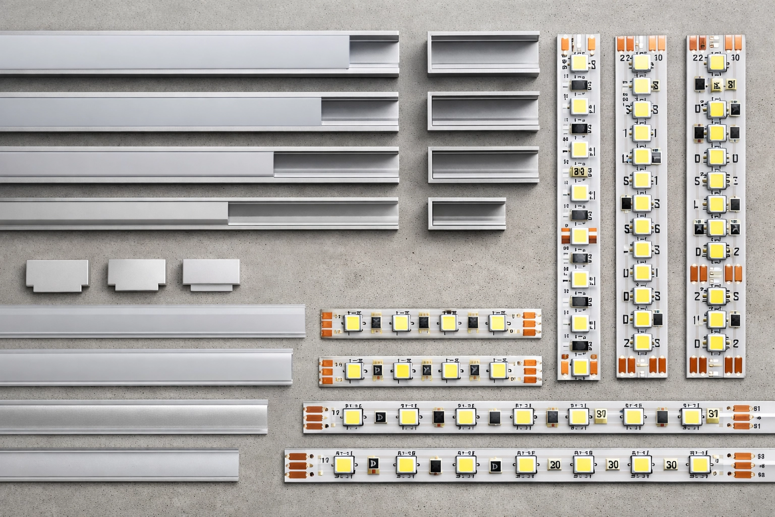 Technical selection of aluminum LED profiles and high-density tape light.