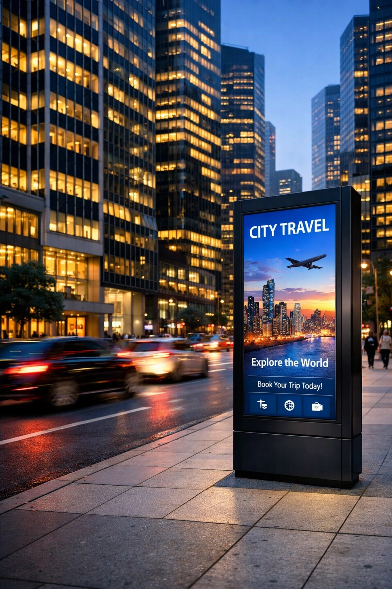 Dakdan Worldwide smart city digital signage and OOH advertising display in a bustling metropolitan district.