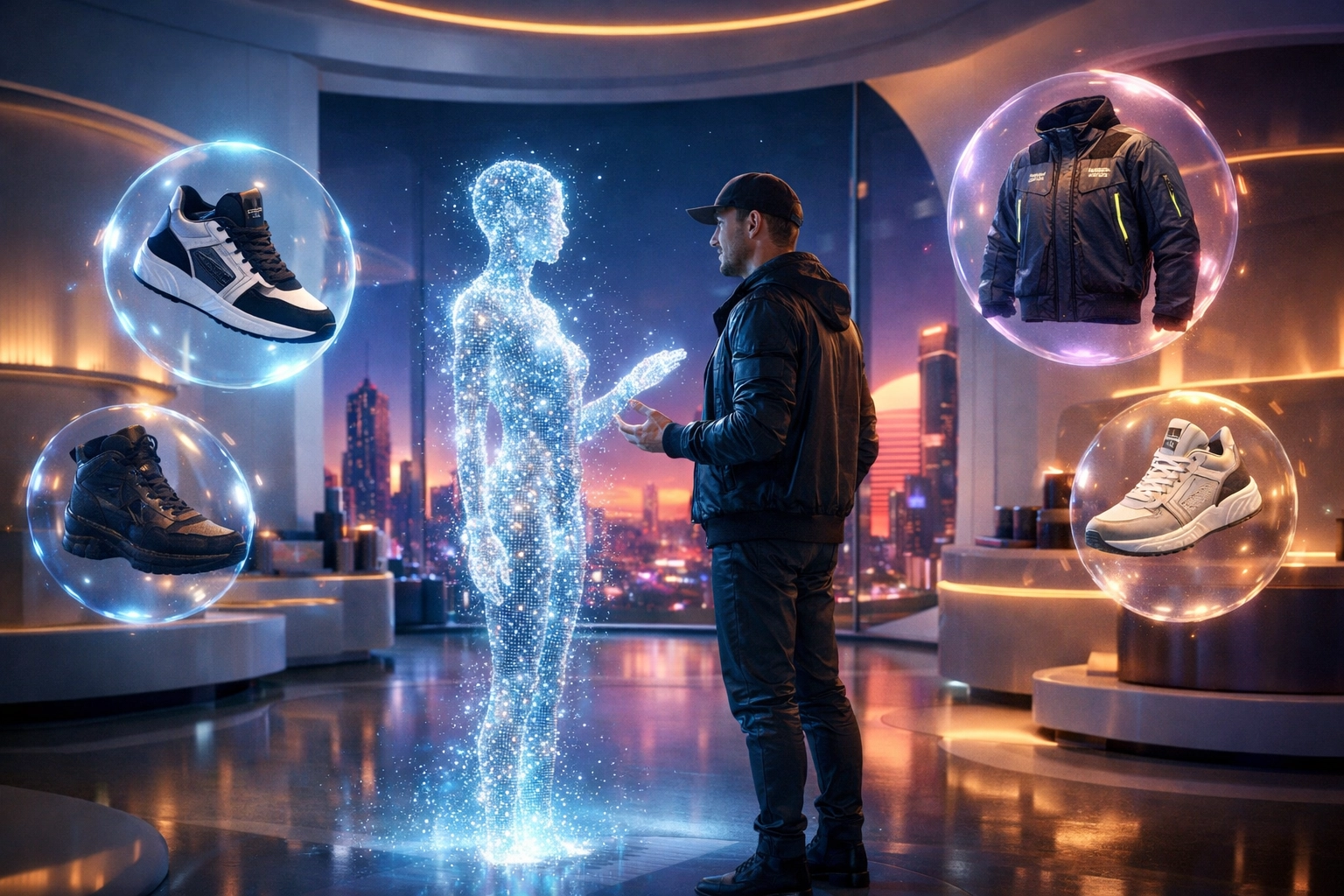 AI-powered metaverse shopping experience using Larecoin for secure Web3 payments and digital items.