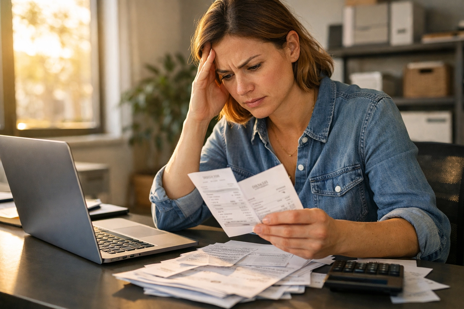 Small business owner reviewing POS system costs and transaction receipts