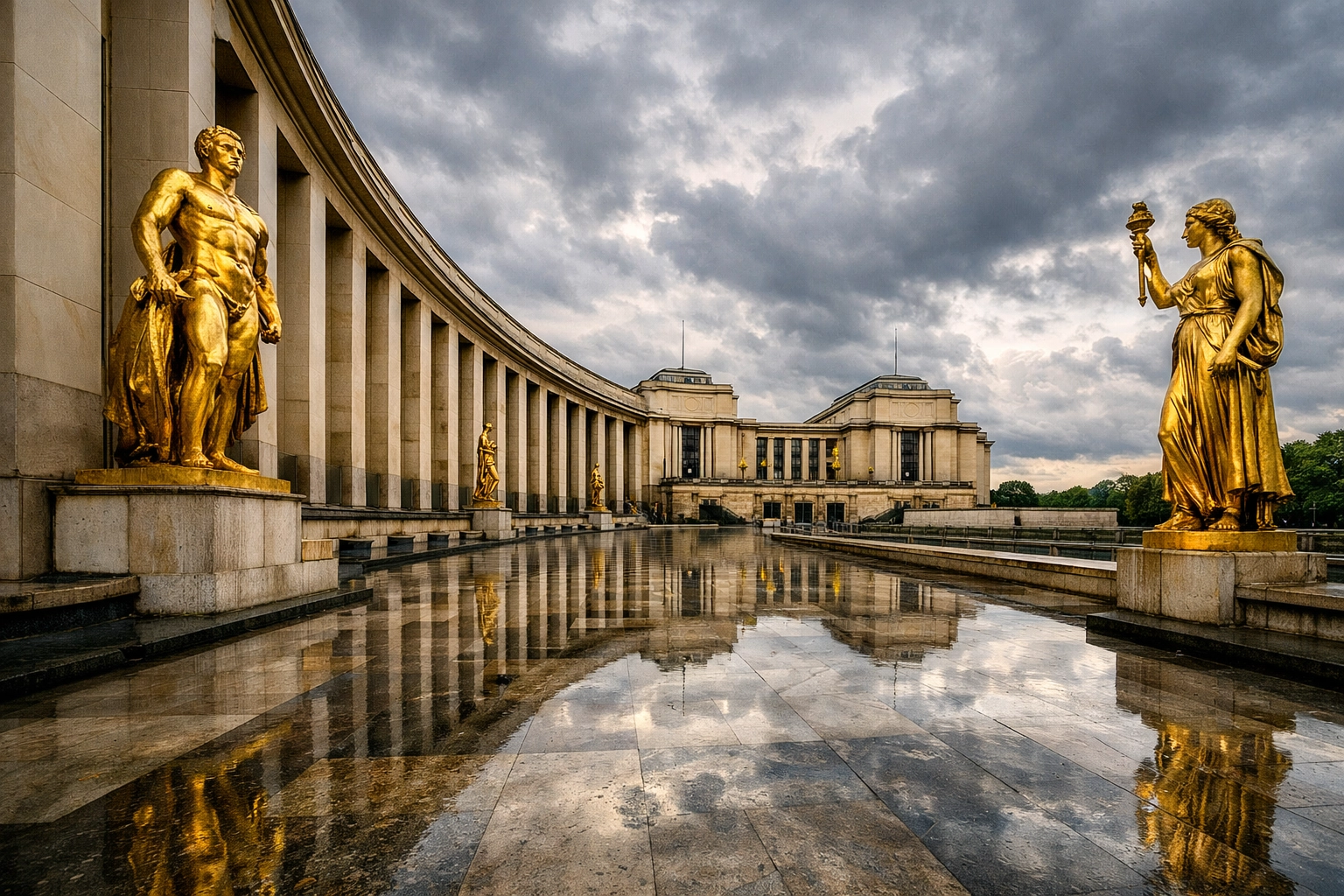 Neoclassical architecture of Palais de Chaillot at Trocadéro, one of Paris's best photography locations.