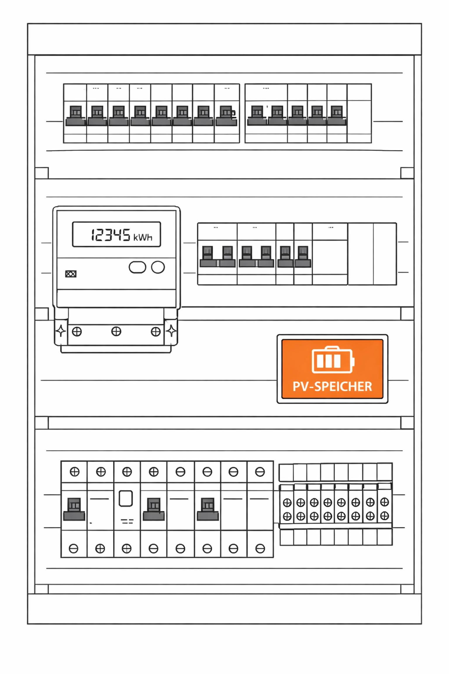 Elektro-Verteilerkasten in einem Wiener Wohnbau mit Anschluss für PV-Speicher-Systeme.