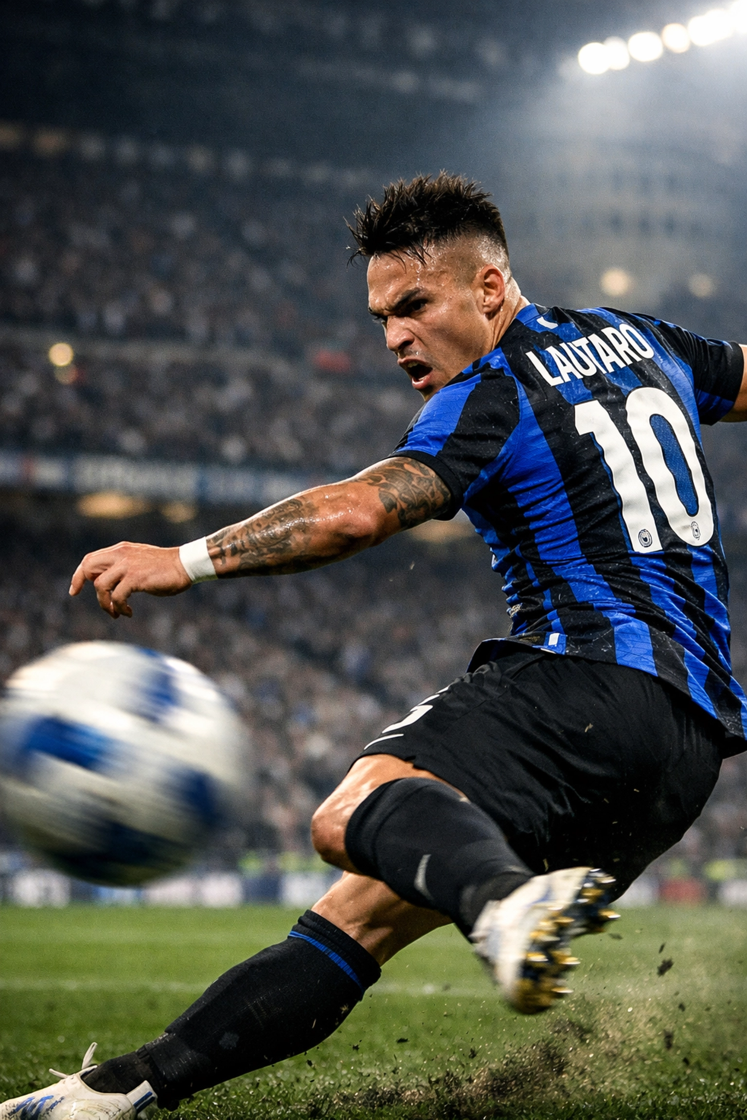 Lautaro Martínez schießt aufs Tor im Inter Mailand Trikot im San Siro