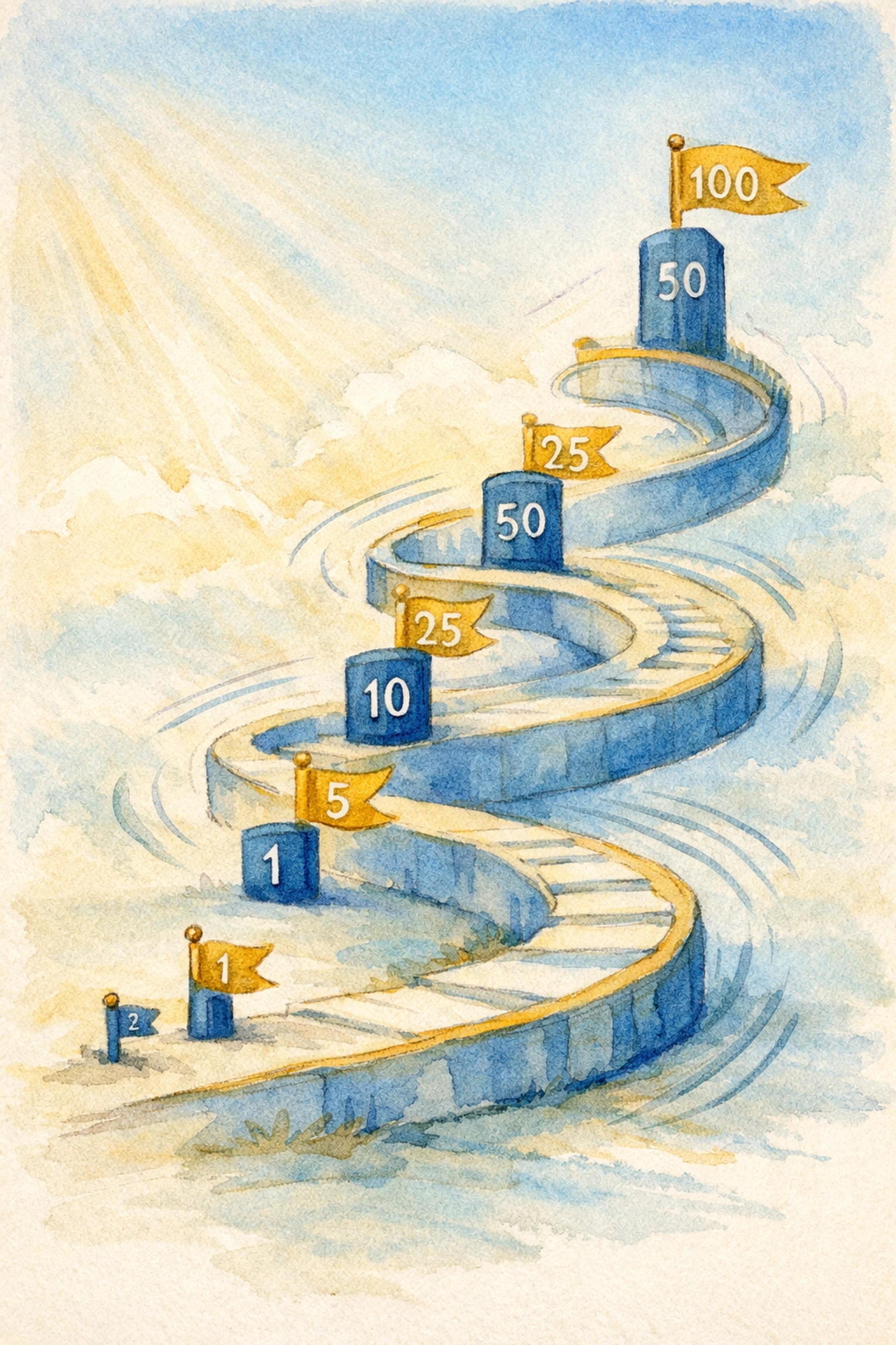 Upward path with growing milestones illustrating spiritual growth through consistent faith