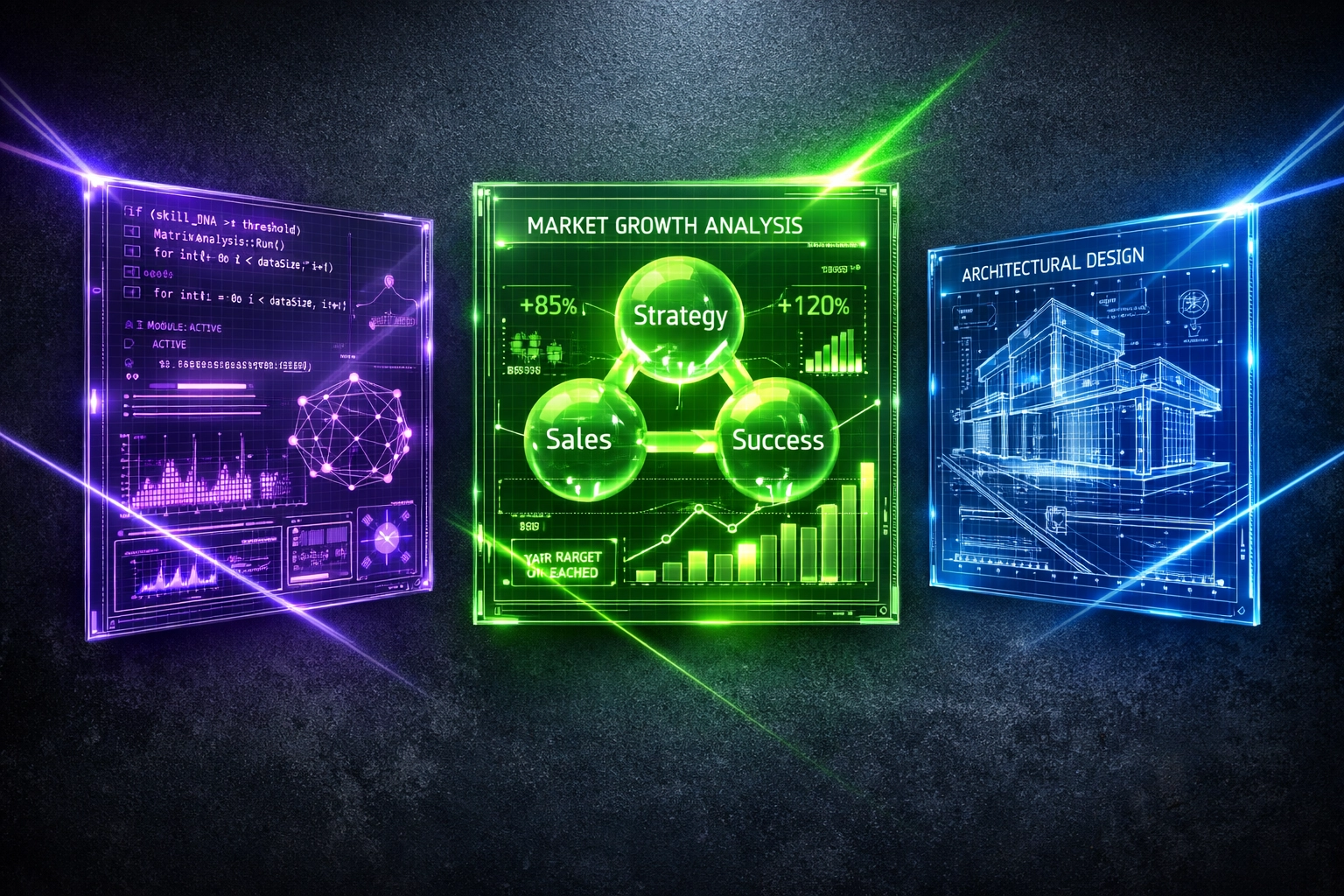 Custom AI solutions displaying specialized holographic skill data for targeted entry-level job assessments.