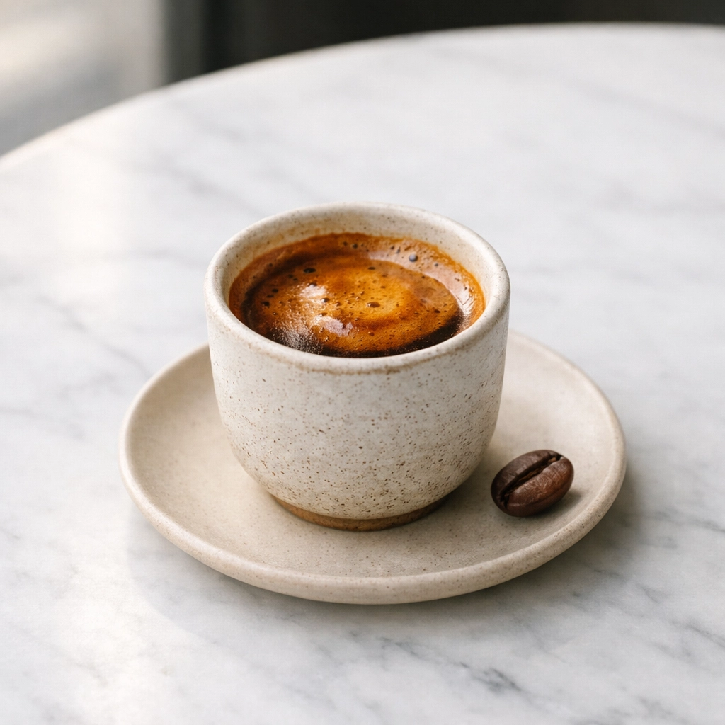 A perfect double espresso shot with rich crema, representing a successful coffee shop and supplier partnership.