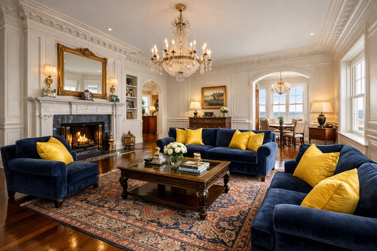 Immaculate historic living room in Marblehead showing the results of expert ninja-level luxury cleaning.