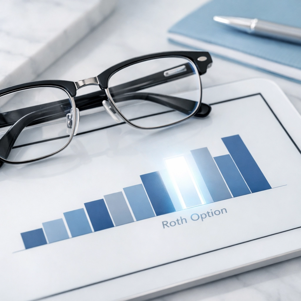A digital chart highlighting the Roth option for high earners reviewing 401k rollover rules and employer plans.