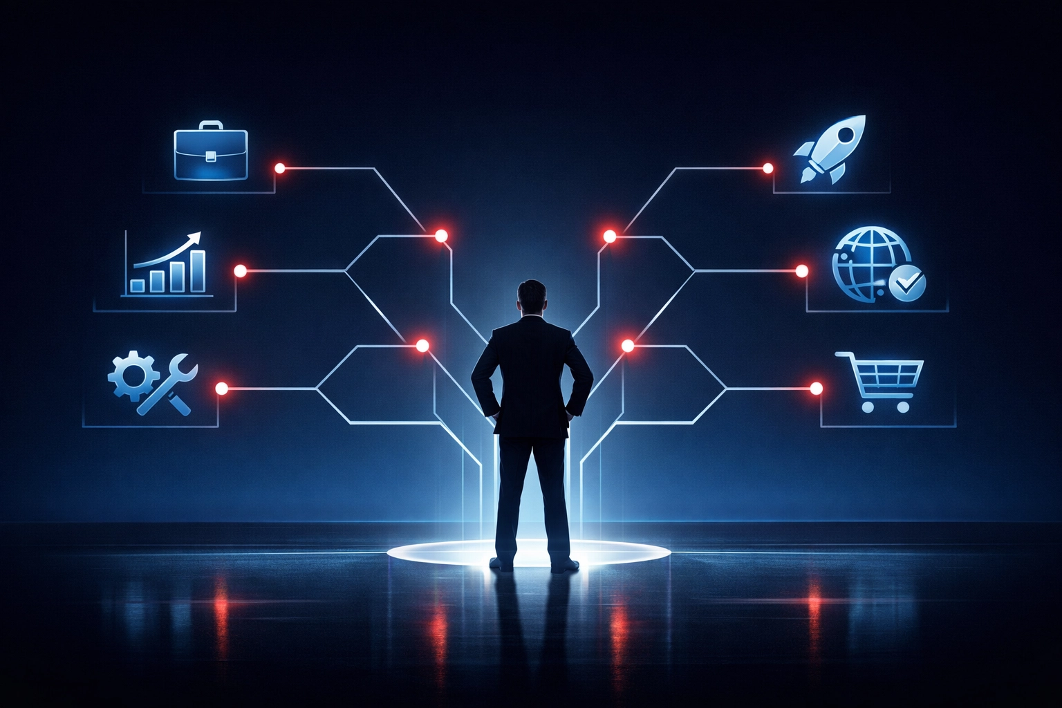 Business owner using a decision framework to choose the best automation tool for their needs