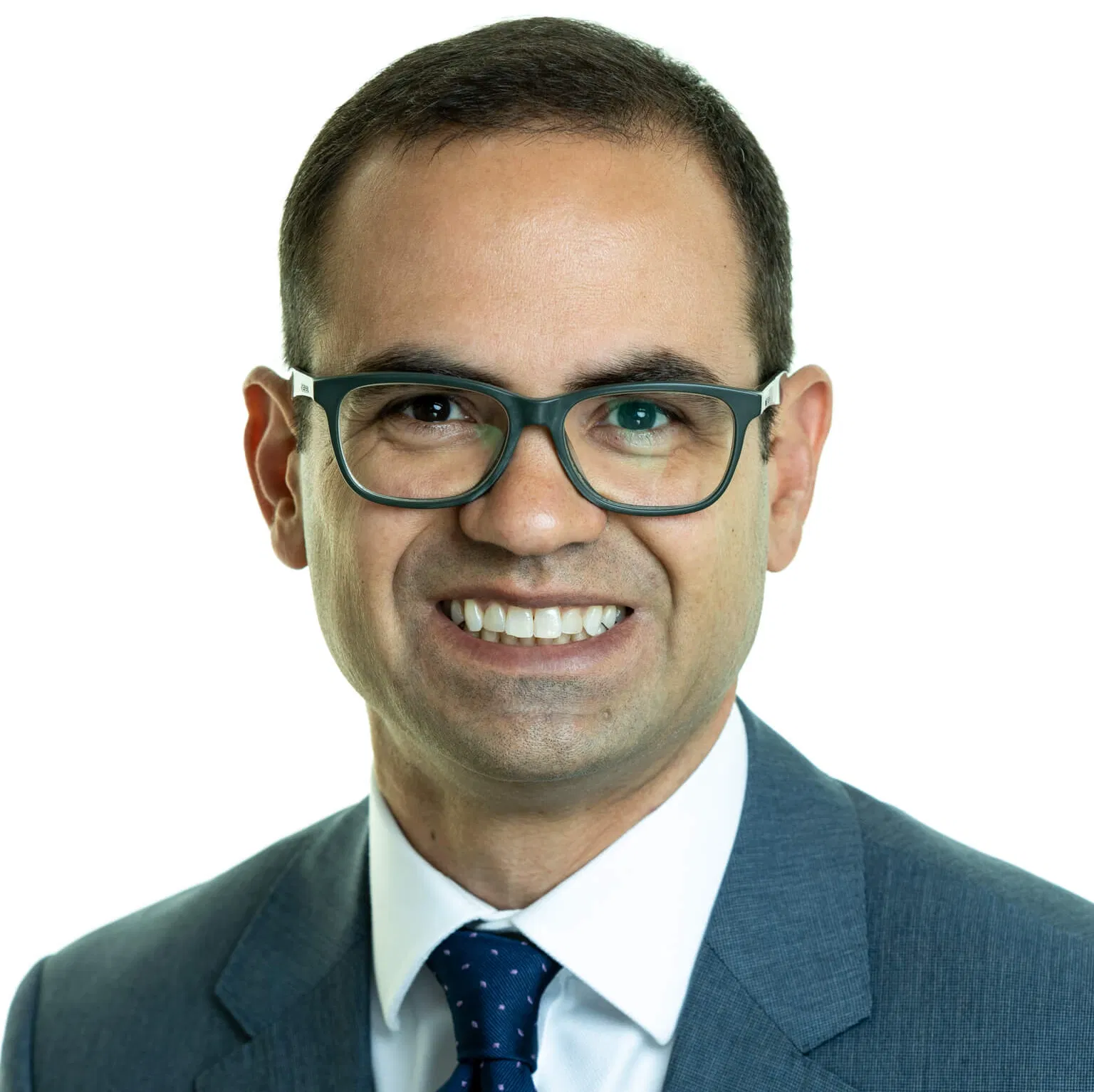 Crisp, high-resolution corporate headshot on a clean background, ideal for executive portraits and conference team headshots.