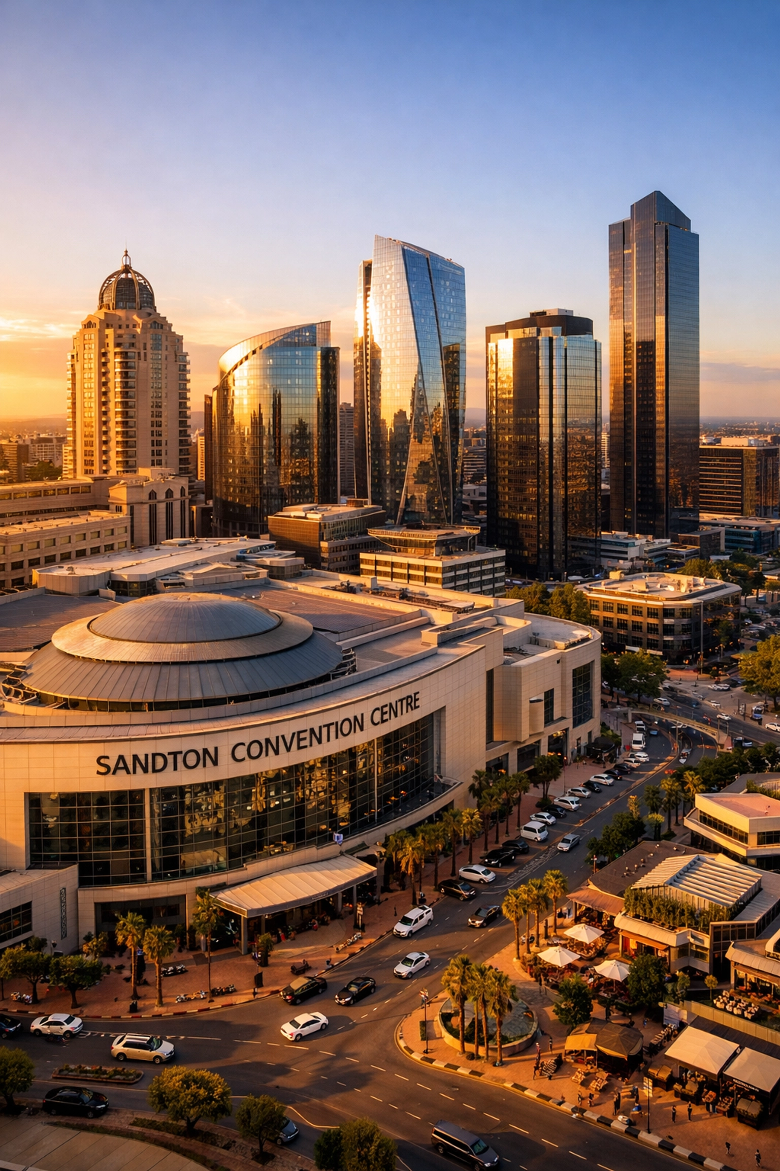Sandton Convention Center skyline at mining conferences Africa 2026 International Commodity Summit