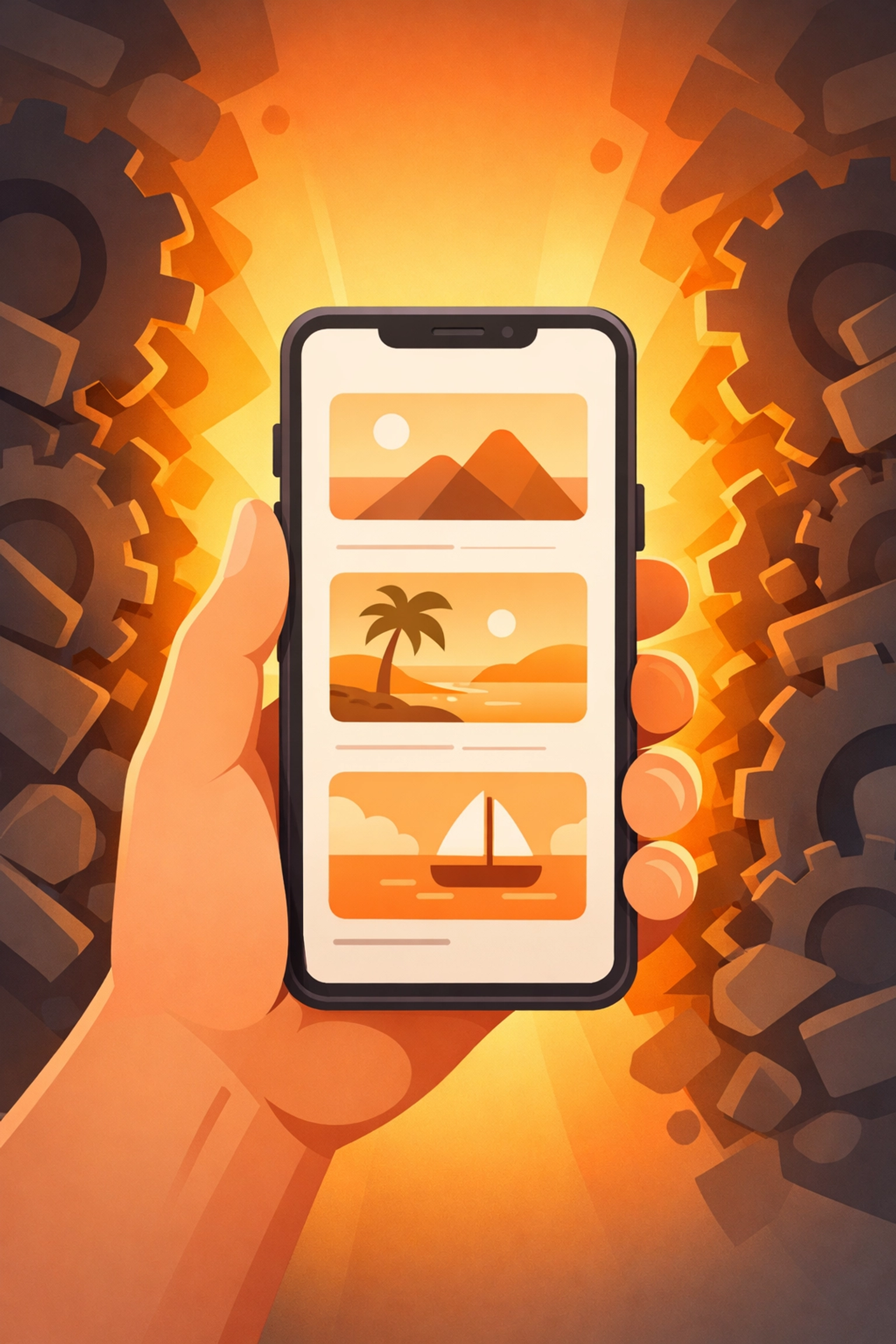 Contractor job app on a mobile phone displaying a simple project photo timeline.
