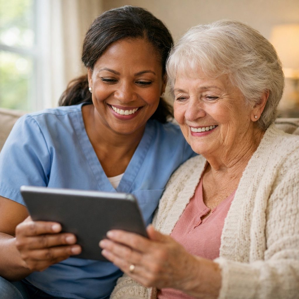 Private pay home care caregiver assisting senior with personalized care in Warrenton home