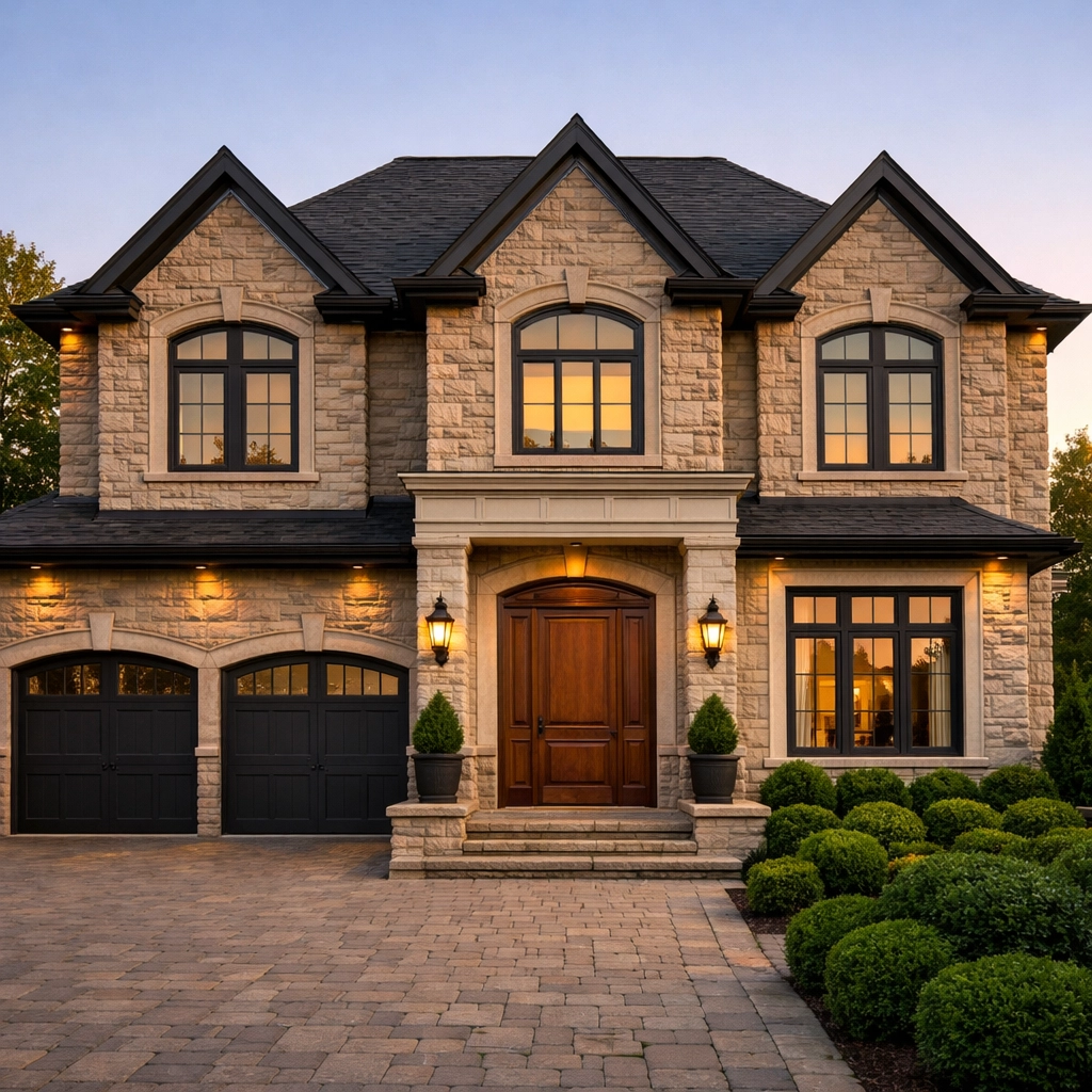Luxury stone-front detached home in a prestigious Richmond Hill residential area.