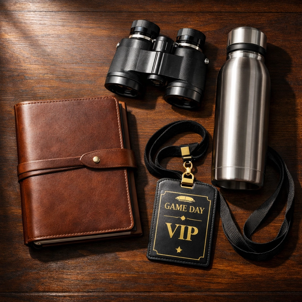 Premium executive Game Day Kit featuring luxury travel accessories for Super Bowl VIP corporate guests.