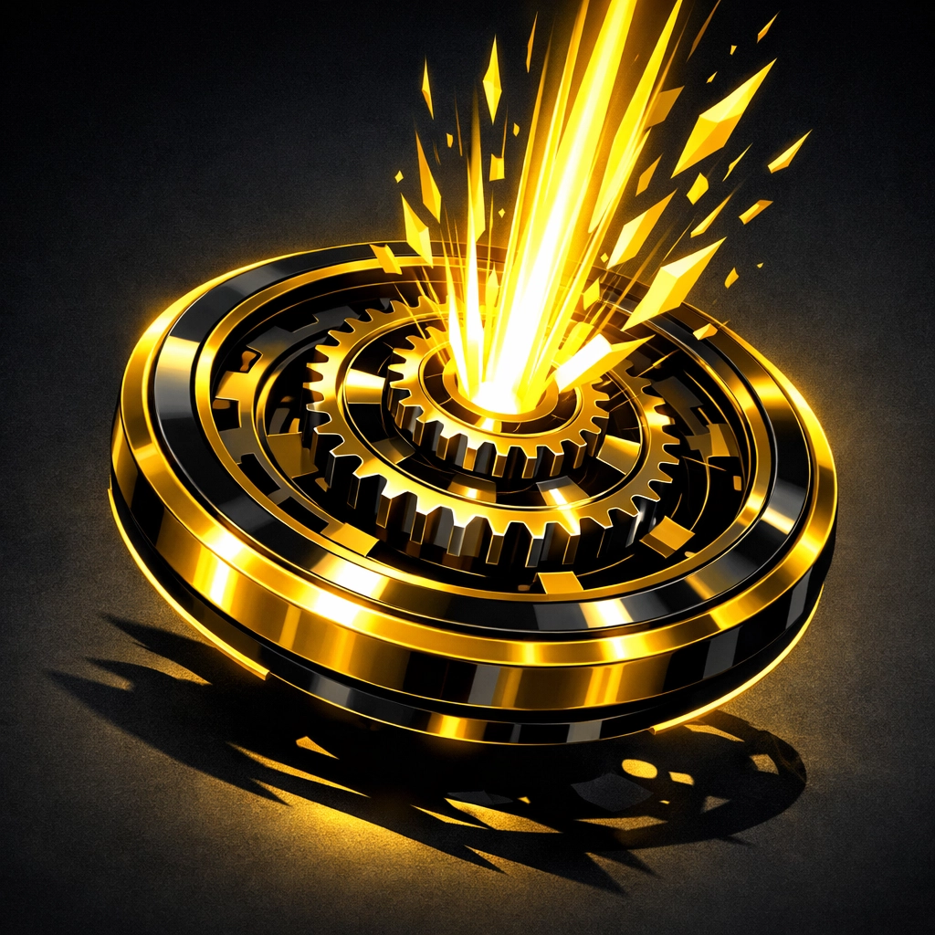 A glowing mechanical flywheel illustrating a systematic approach to Amazon ads management and growth.