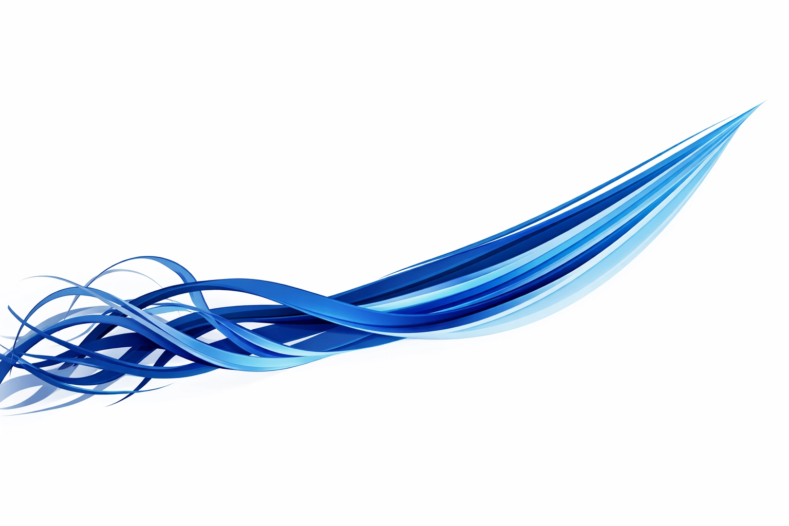Dynamic blue ribbons curving upward to represent business ROI and momentum from AI optimization.