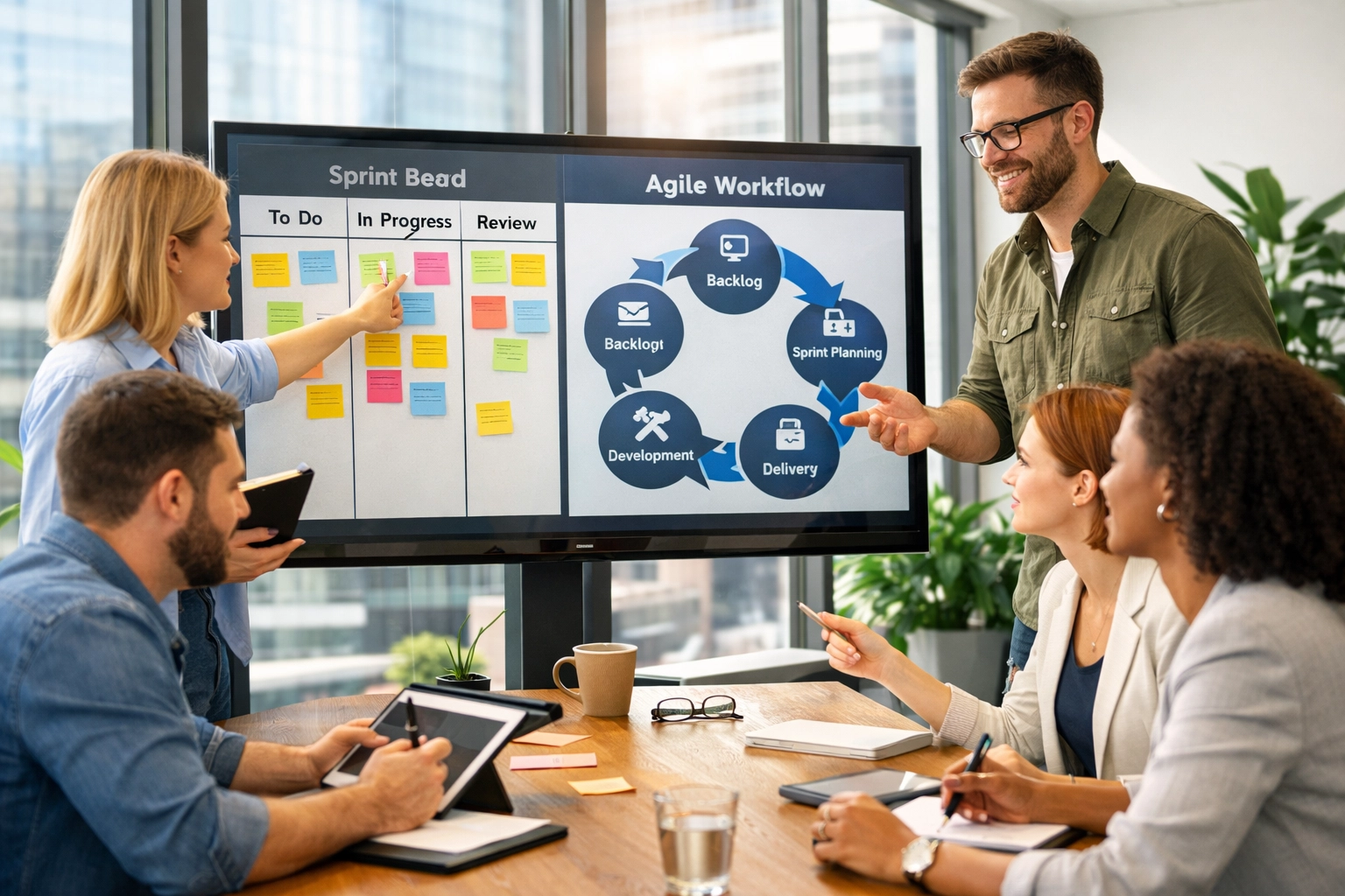 ServiceNow implementation team reviewing agile sprint workflows and ITAM compliance data