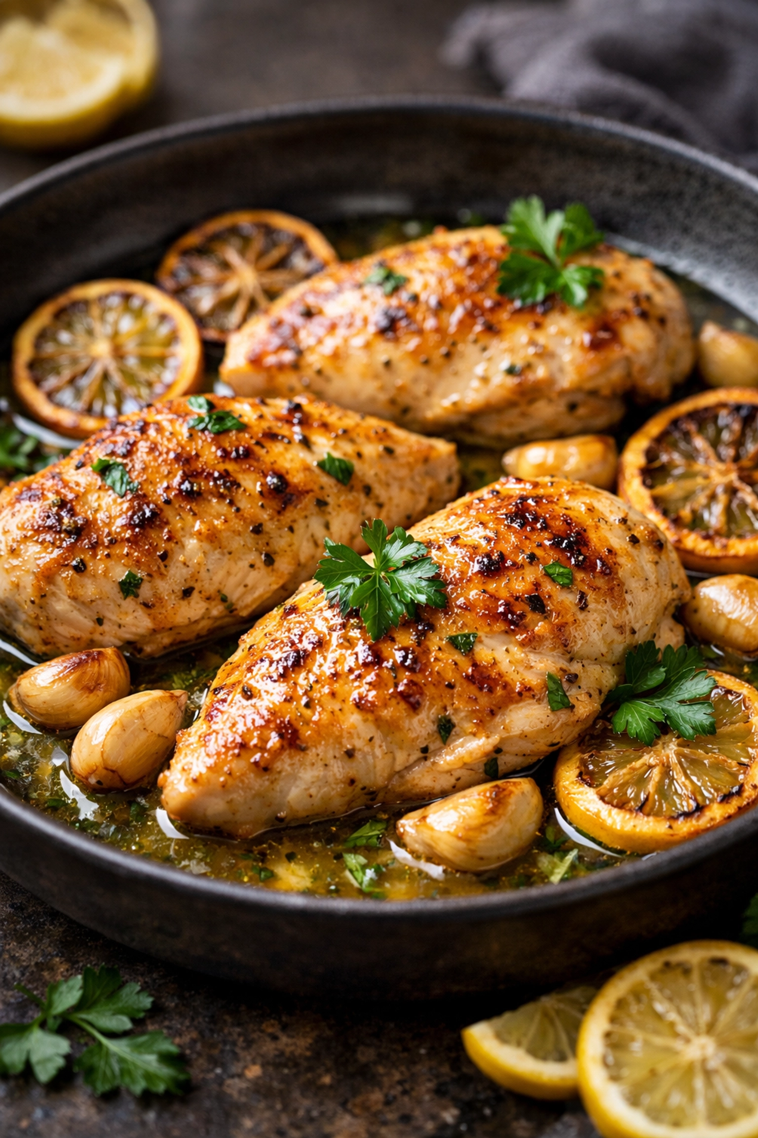 Golden lemon garlic chicken in a savory butter sauce, an easy 5-ingredient recipe for families.