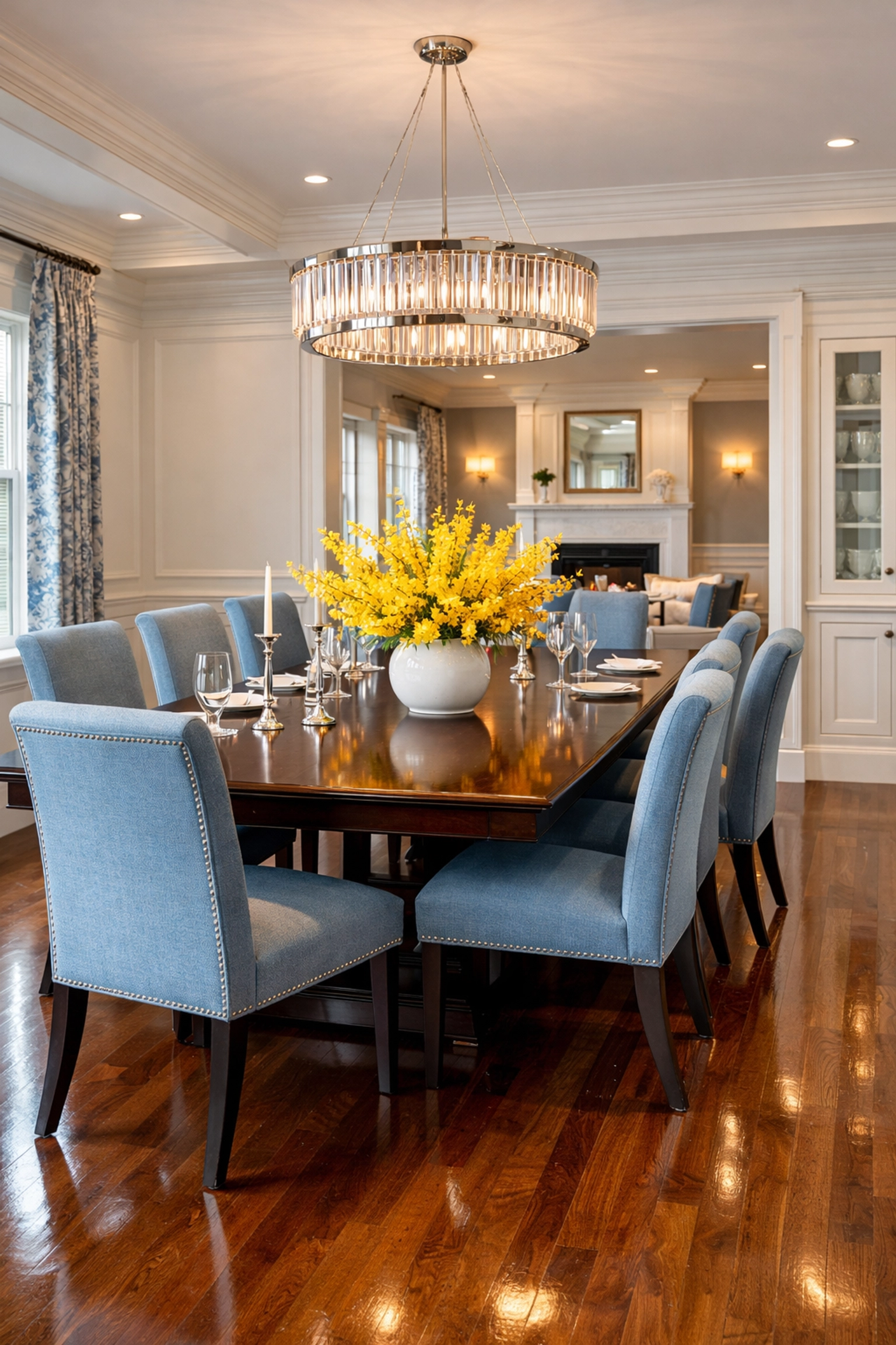 Elegant dining room with polished floors from a top house cleaning service near me Burlington MA.