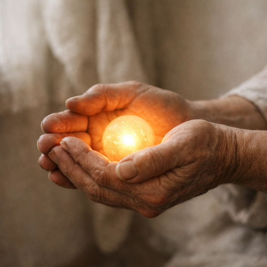 Hands cupping a warm light, illustrating the importance of recognizing invisible labor and mental load.