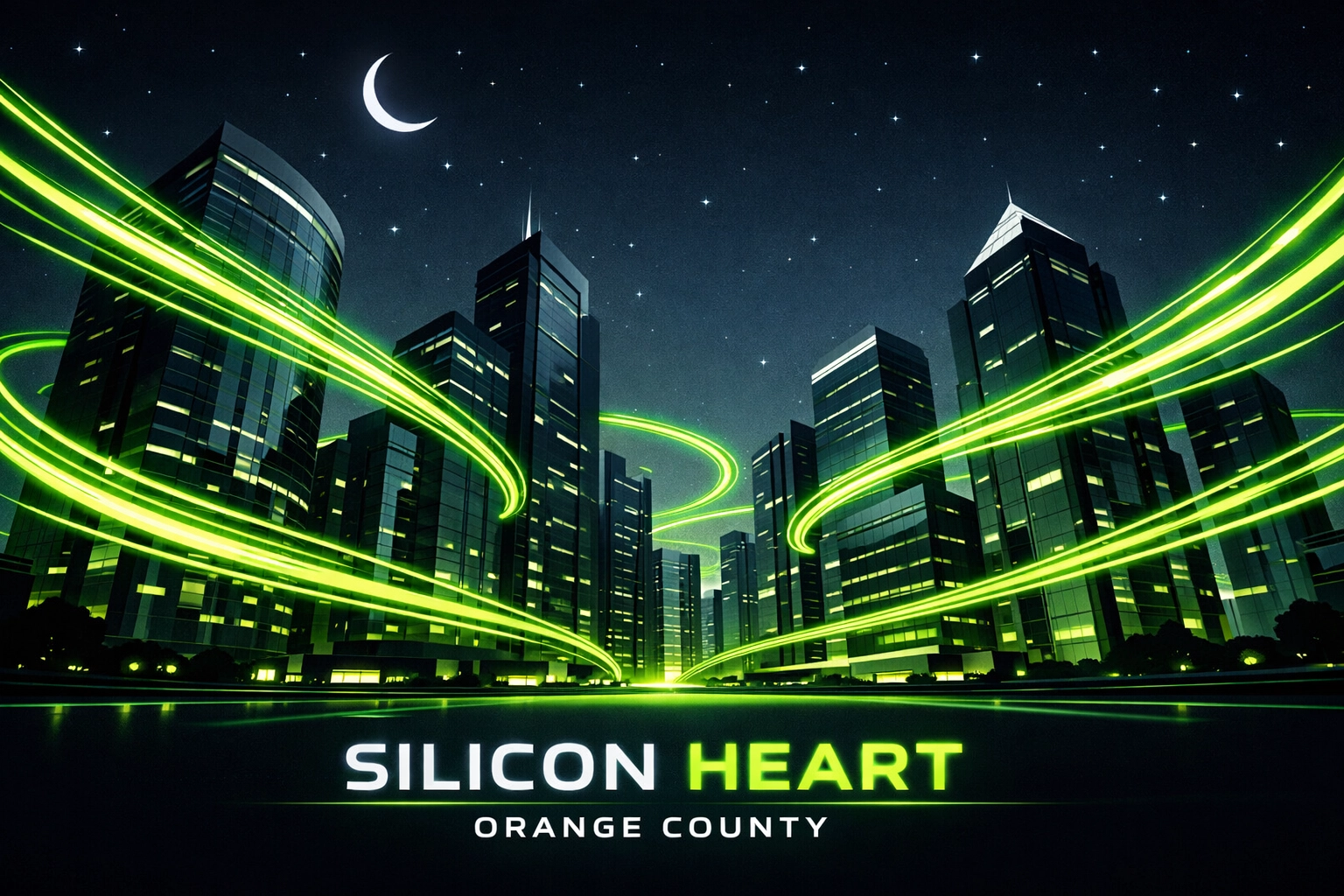 Irvine skyline with digital data trails showing a growing network of towing service leads.