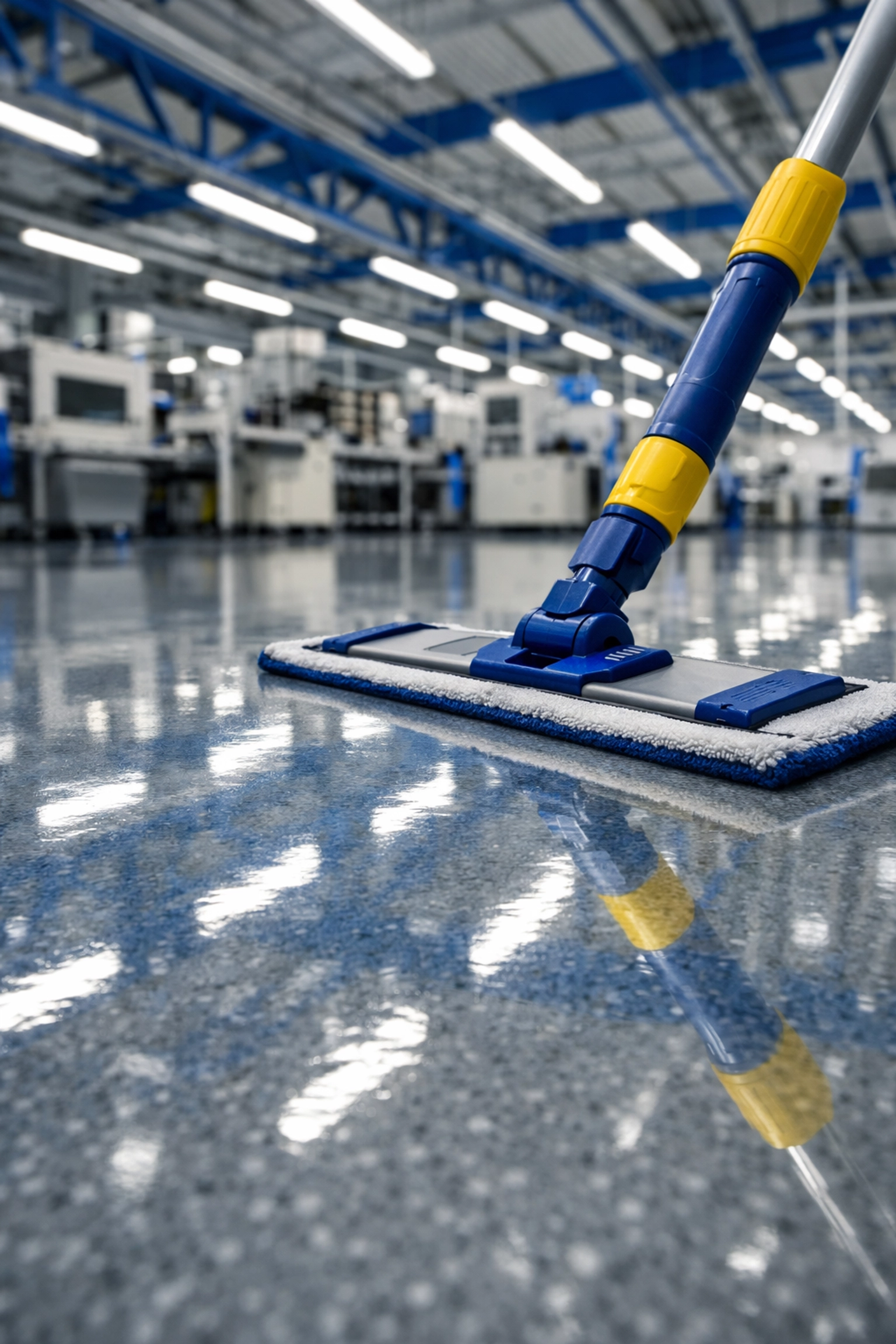 Polished anti-static flooring in a Pittsfield manufacturing plant after professional cleaning.