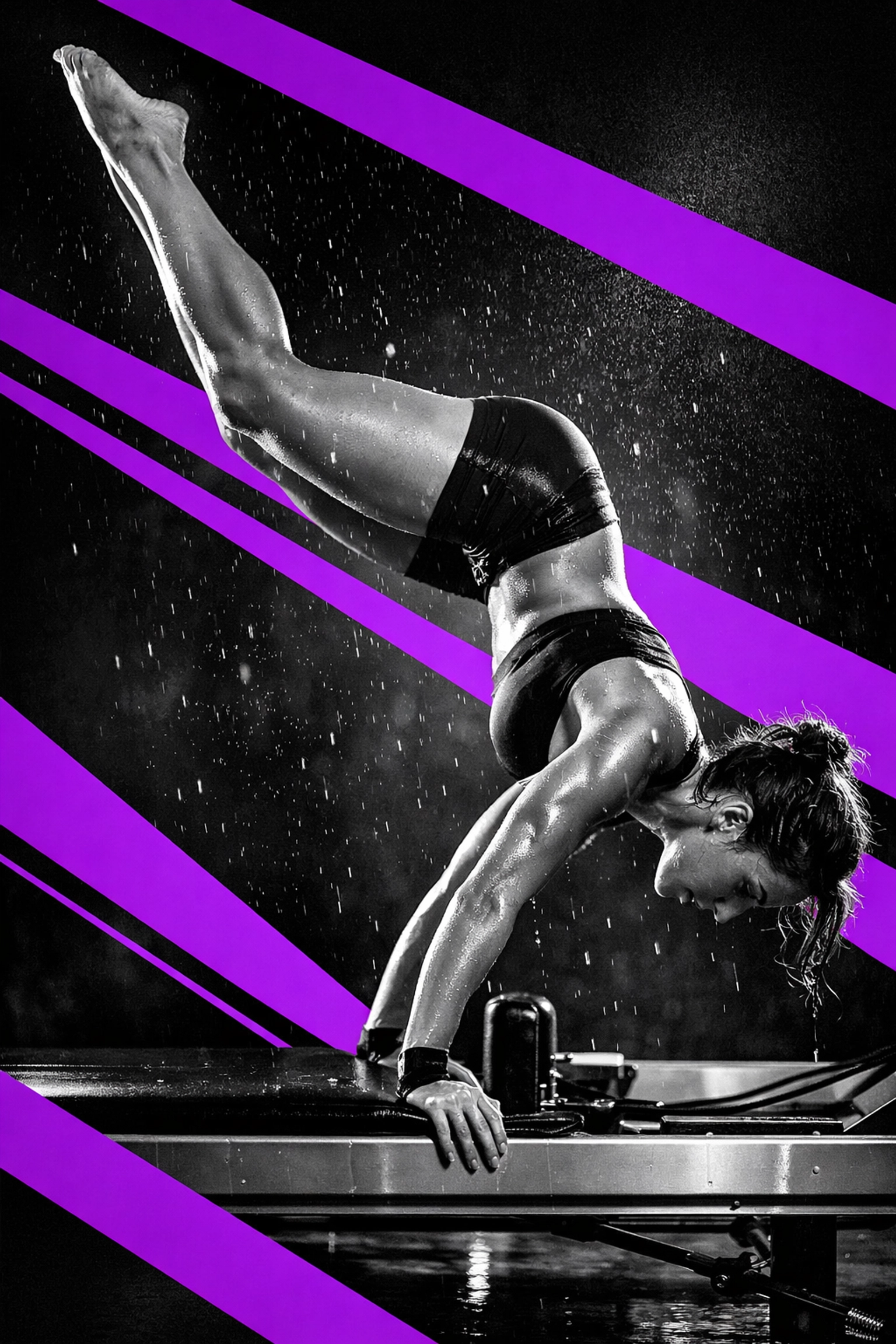 Woman performing hot pilates reformer exercise for stress relief in Houston