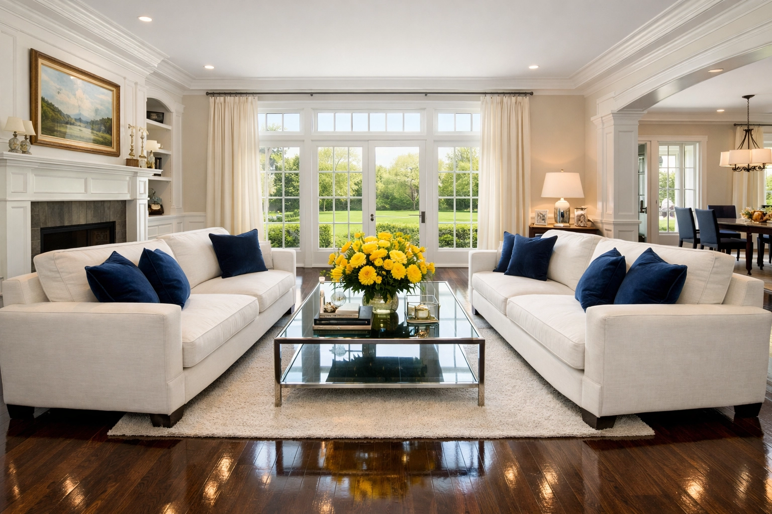 Clean living room in a Concord MA home showcasing the results of professional weekly house cleaning services.