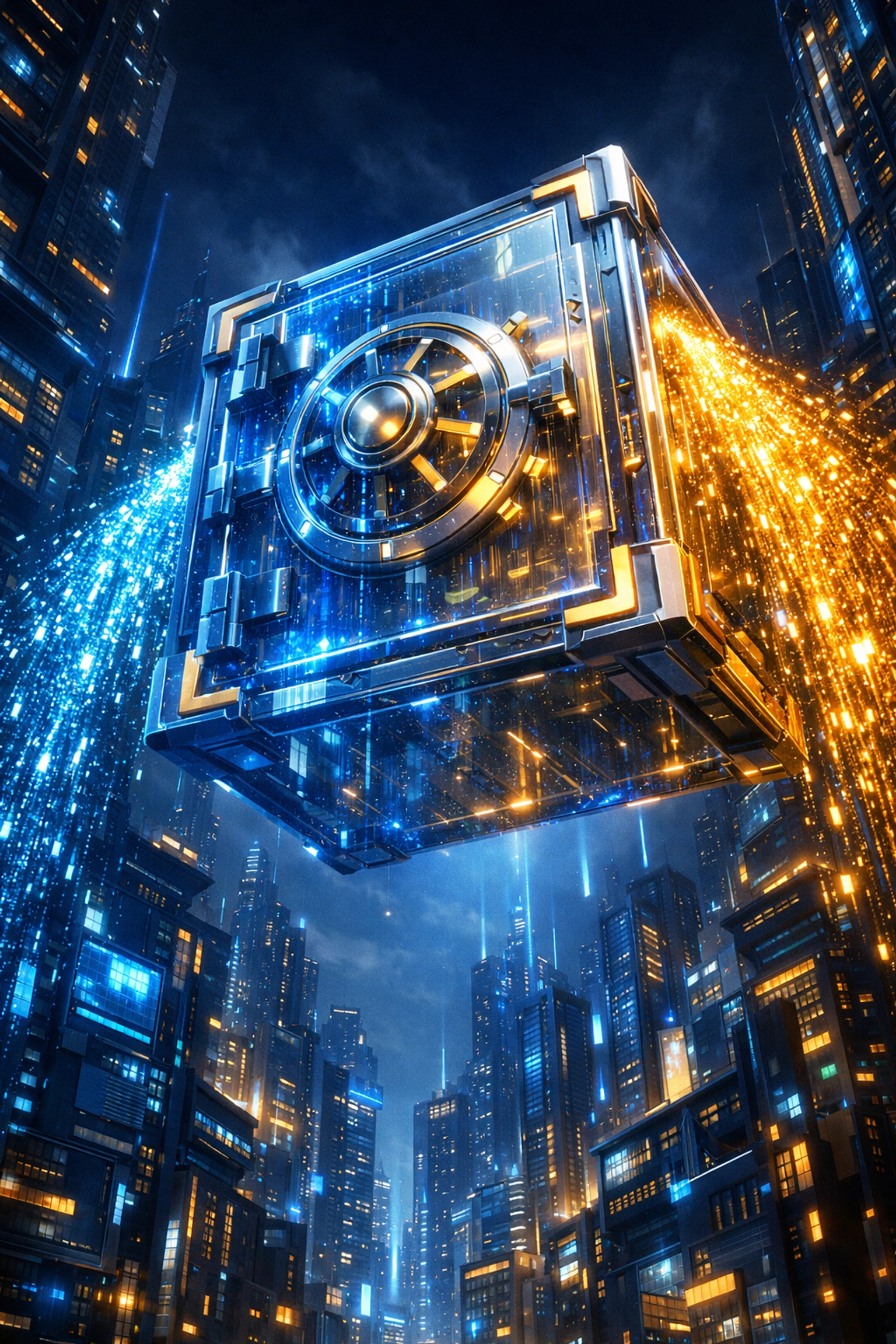 Secure digital vault representing blockchain self-custody and immutable NFT receipts for metaverse shopping