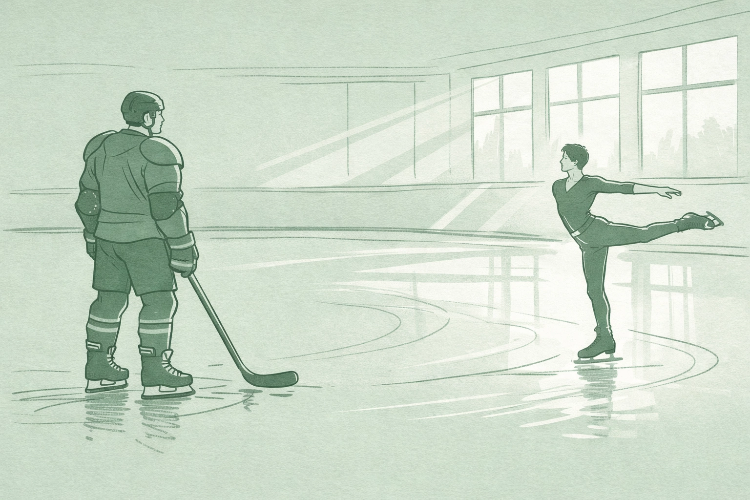 Hockey enforcer and figure skater meet across ice rink in MM sports romance