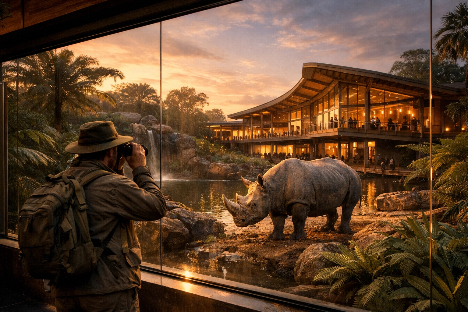 Modern zoo conservation center architecture showcasing professional wildlife branding and conservation efforts.